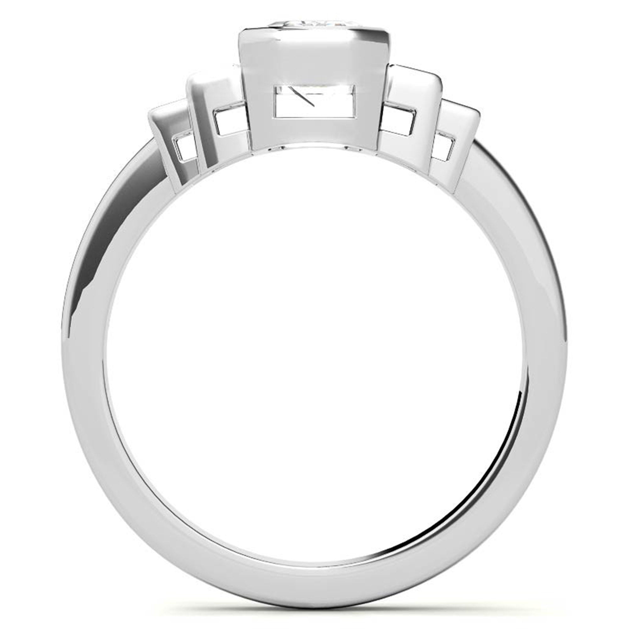 Sterling Silver Emerald-Cut Three-Stone Adjustable Engagement White Gold Ring For Woman