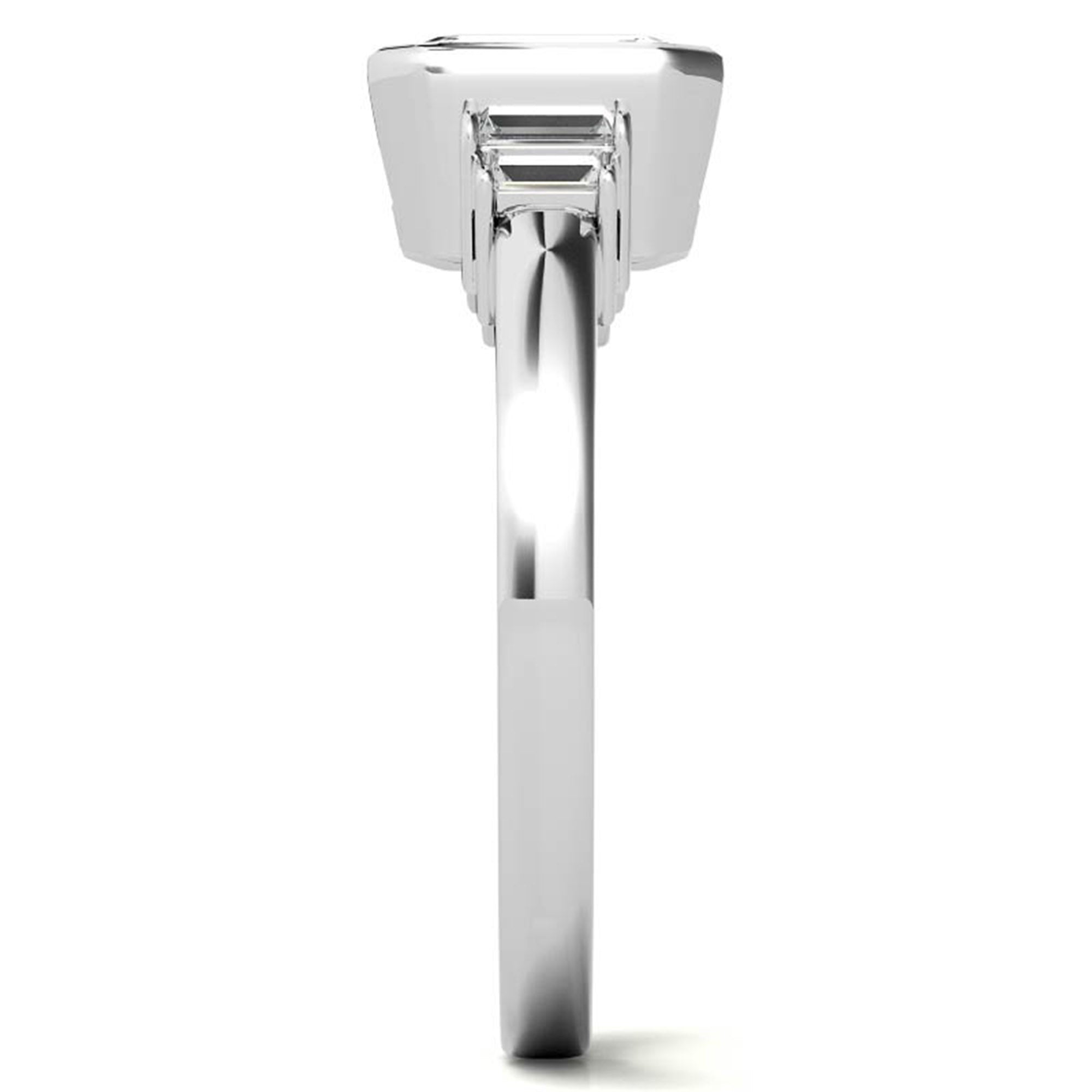 Sterling Silver Emerald-Cut Three-Stone Adjustable Engagement White Gold Ring For Woman