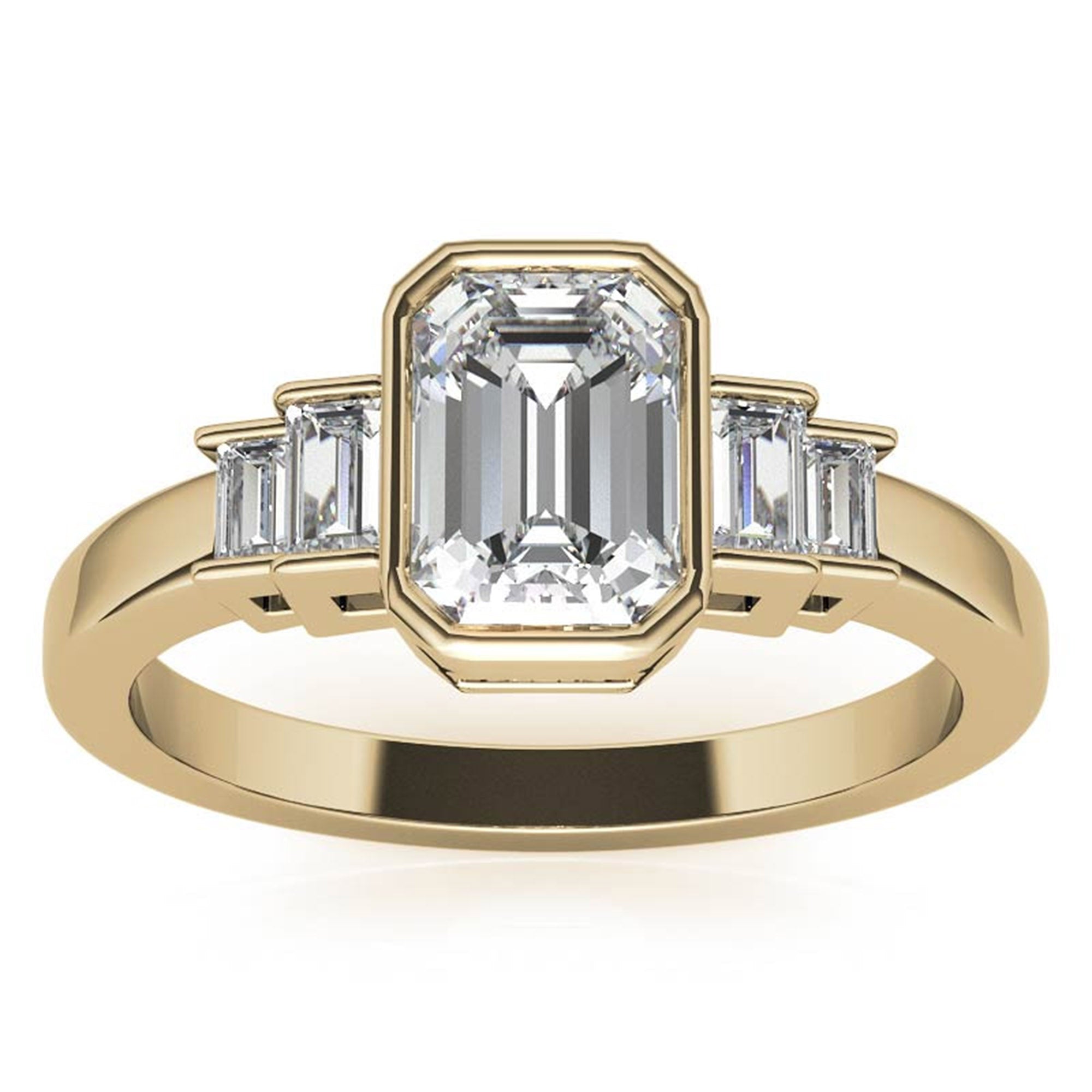 Sterling Silver Emerald-Cut Three-Stone Adjustable Engagement Yellow Gold Ring For Woman