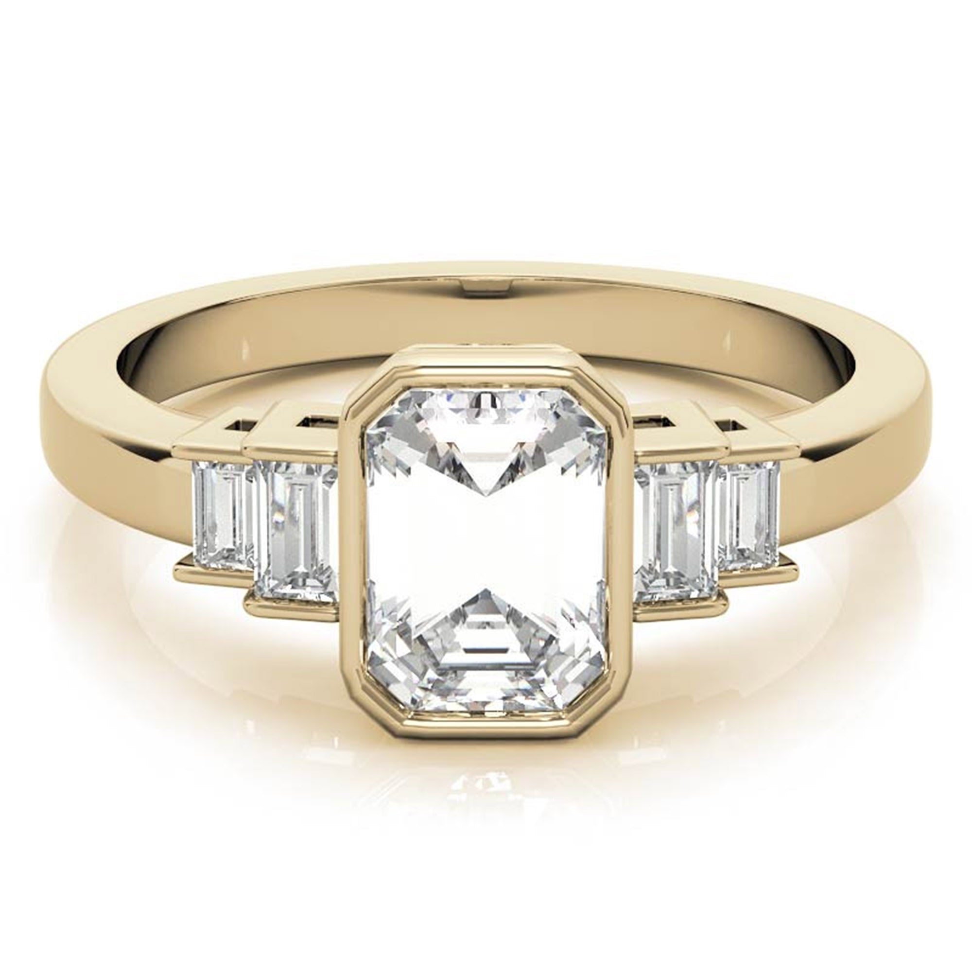 Sterling Silver Emerald-Cut Three-Stone Adjustable Engagement Yellow Gold Ring For Woman