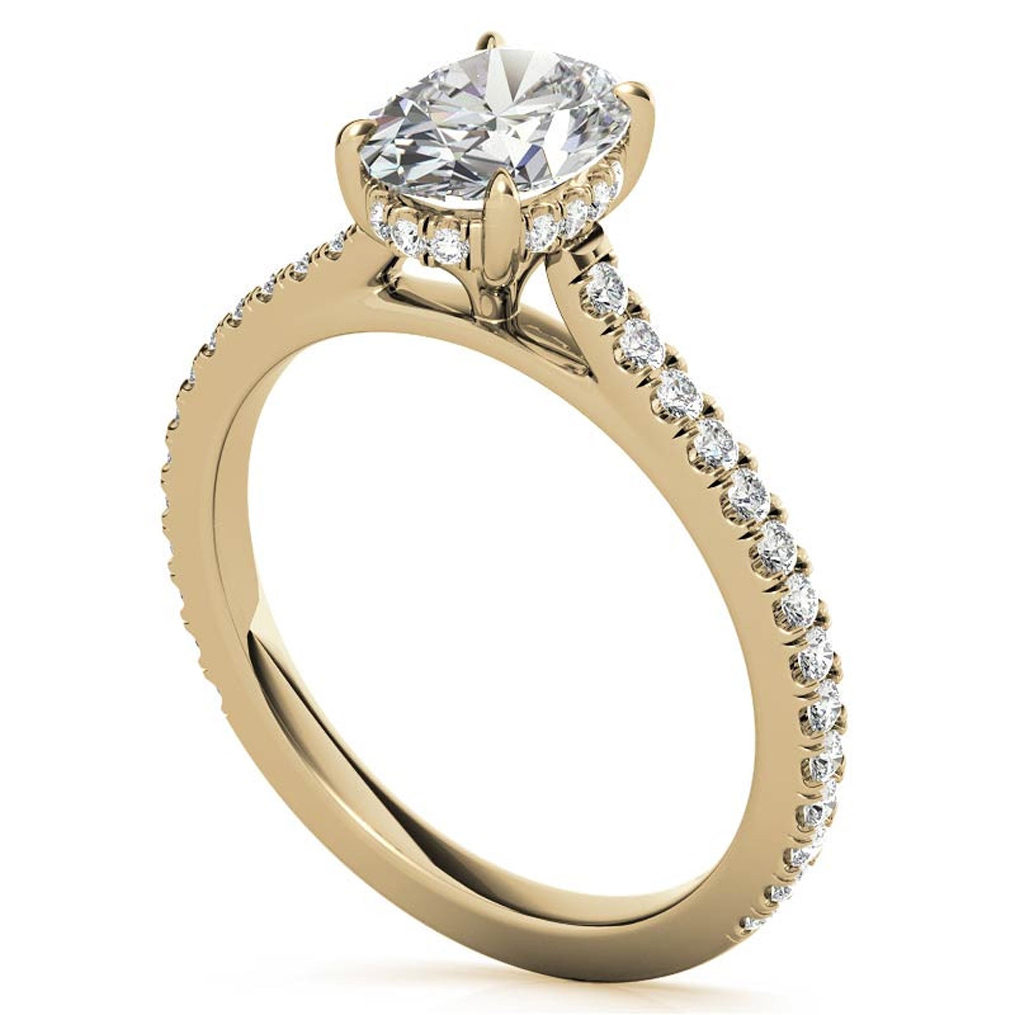 Elegant Classic  Sterling Silver Adjustable Oval Cut Zircon Pave Set Yellow Gold Engagement Ring For Women