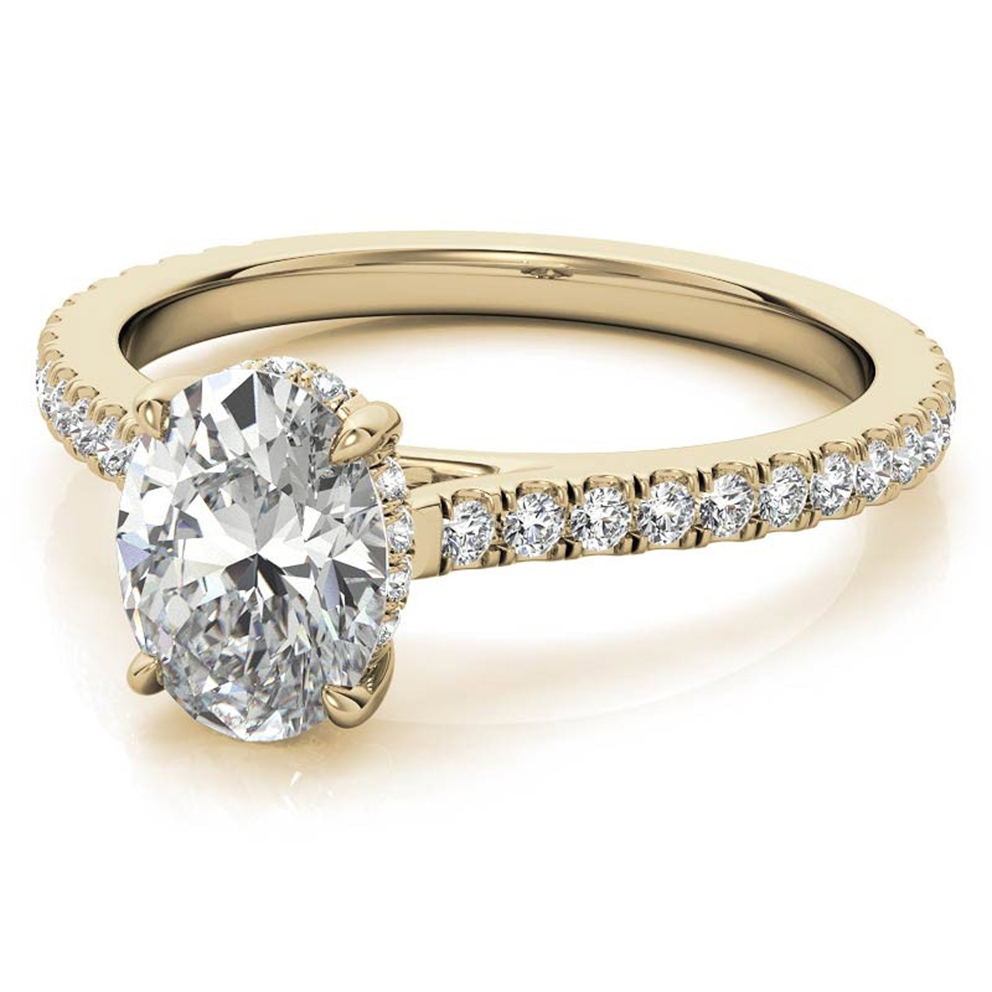 Elegant Classic  Sterling Silver Adjustable Oval Cut Zircon Pave Set Yellow Gold Engagement Ring For Women