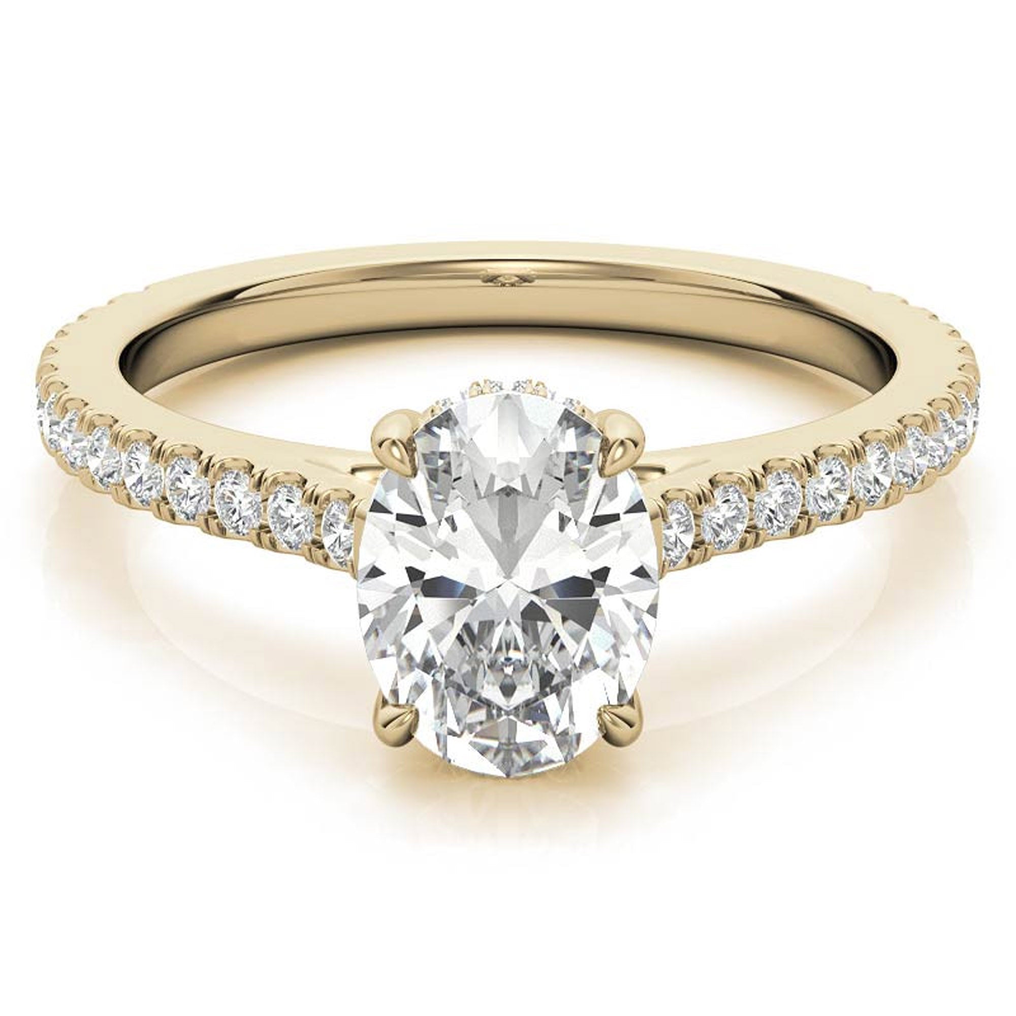 Elegant Classic  Sterling Silver Adjustable Oval Cut Zircon Pave Set Yellow Gold Engagement Ring For Women