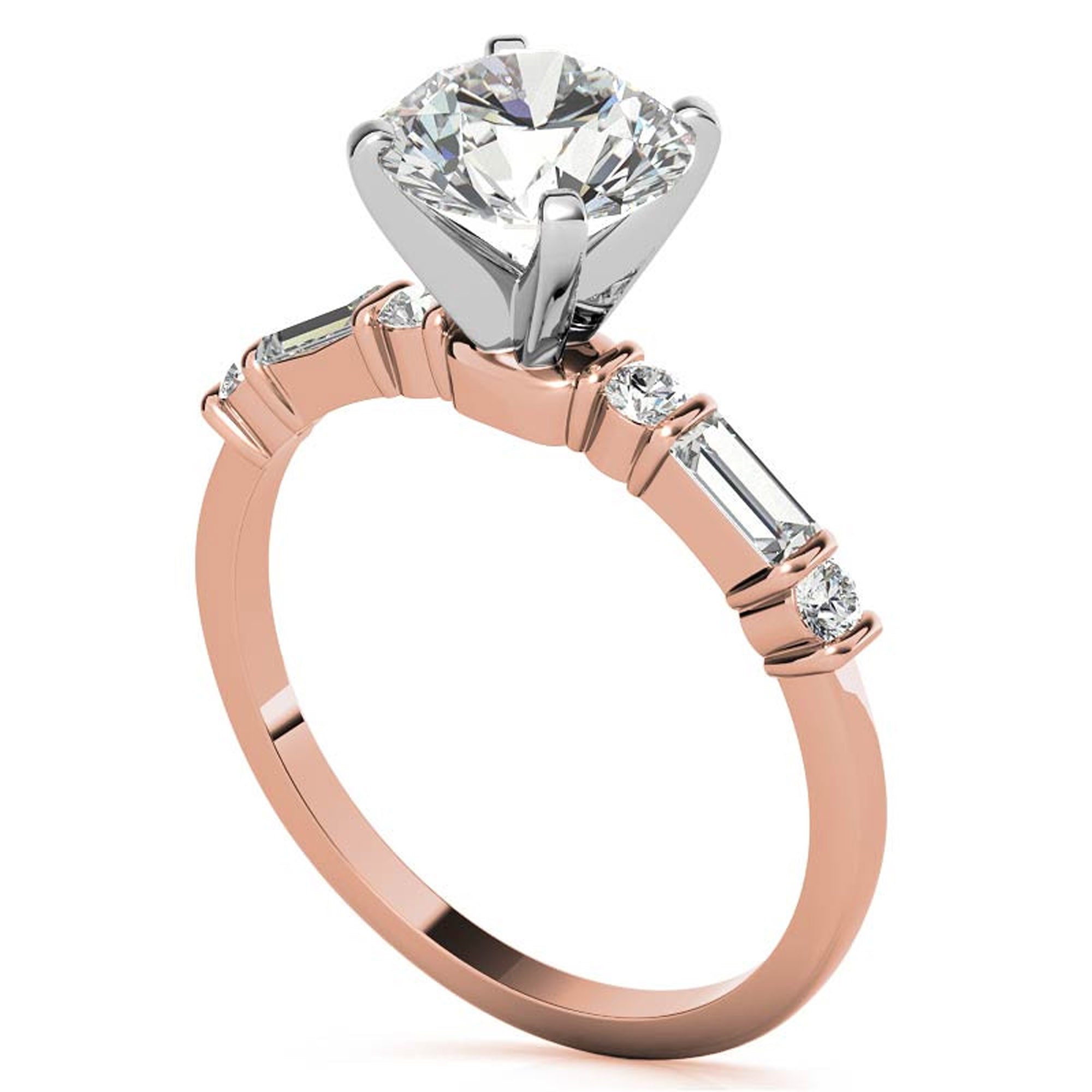 Elegance Twin Baguette Side Stone Engagement Ring