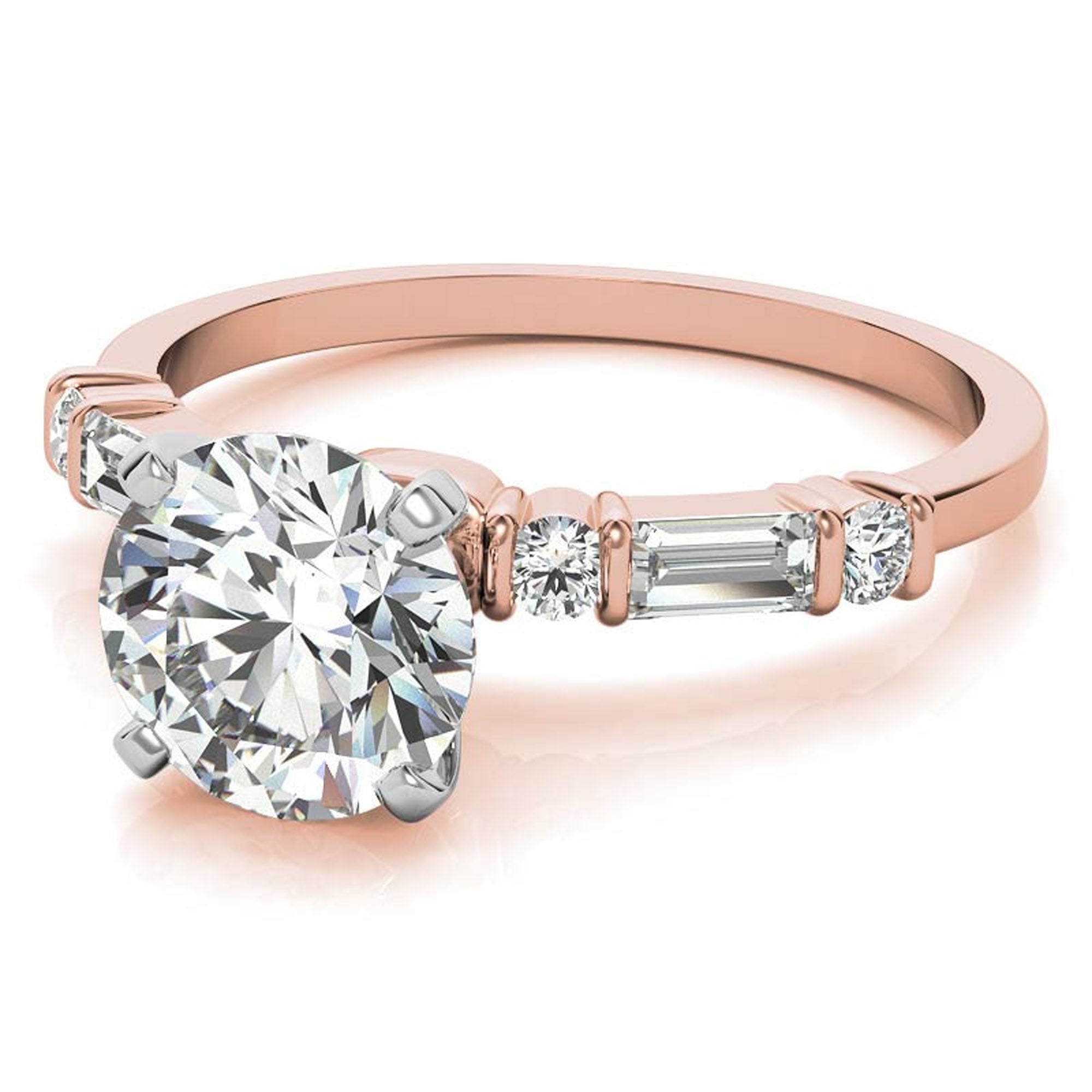 Elegance Twin Baguette Side Stone Engagement Ring
