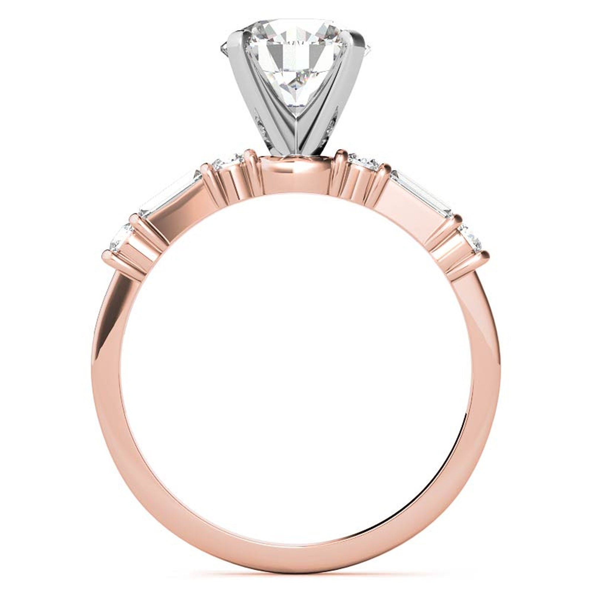 Elegance Twin Baguette Side Stone Engagement Ring