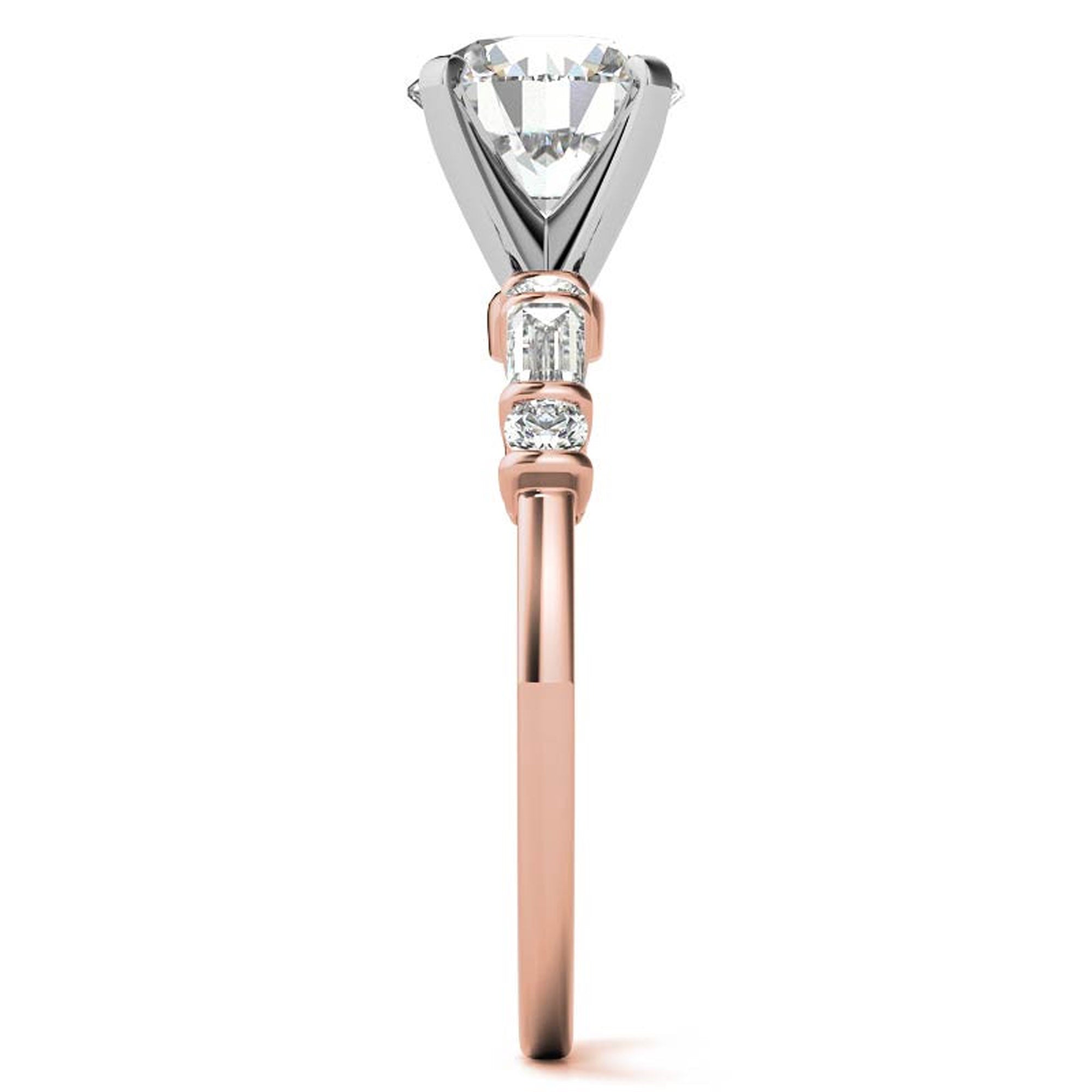 Elegance Twin Baguette Side Stone Engagement Ring