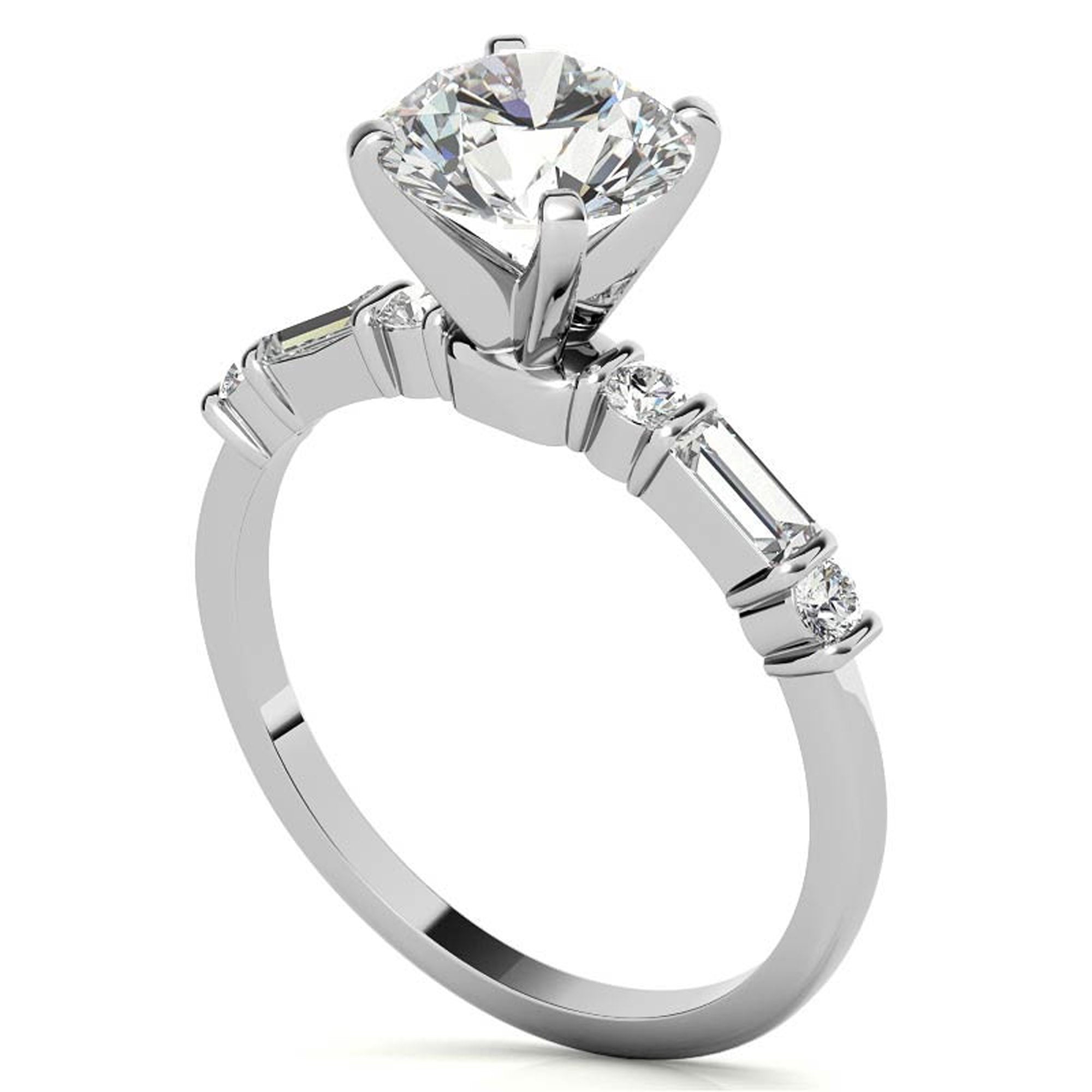 Elegance Twin Baguette Side Stone Engagement Ring