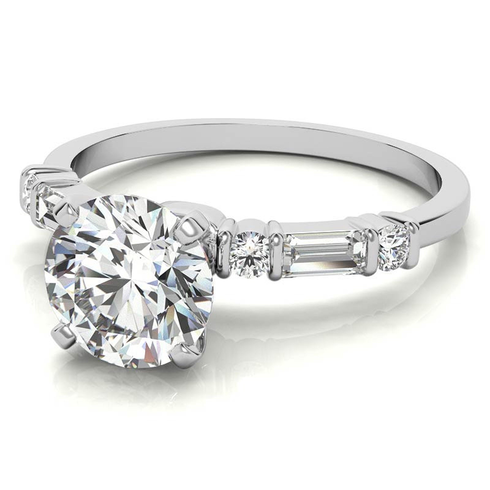 Elegance Twin Baguette Side Stone Engagement Ring