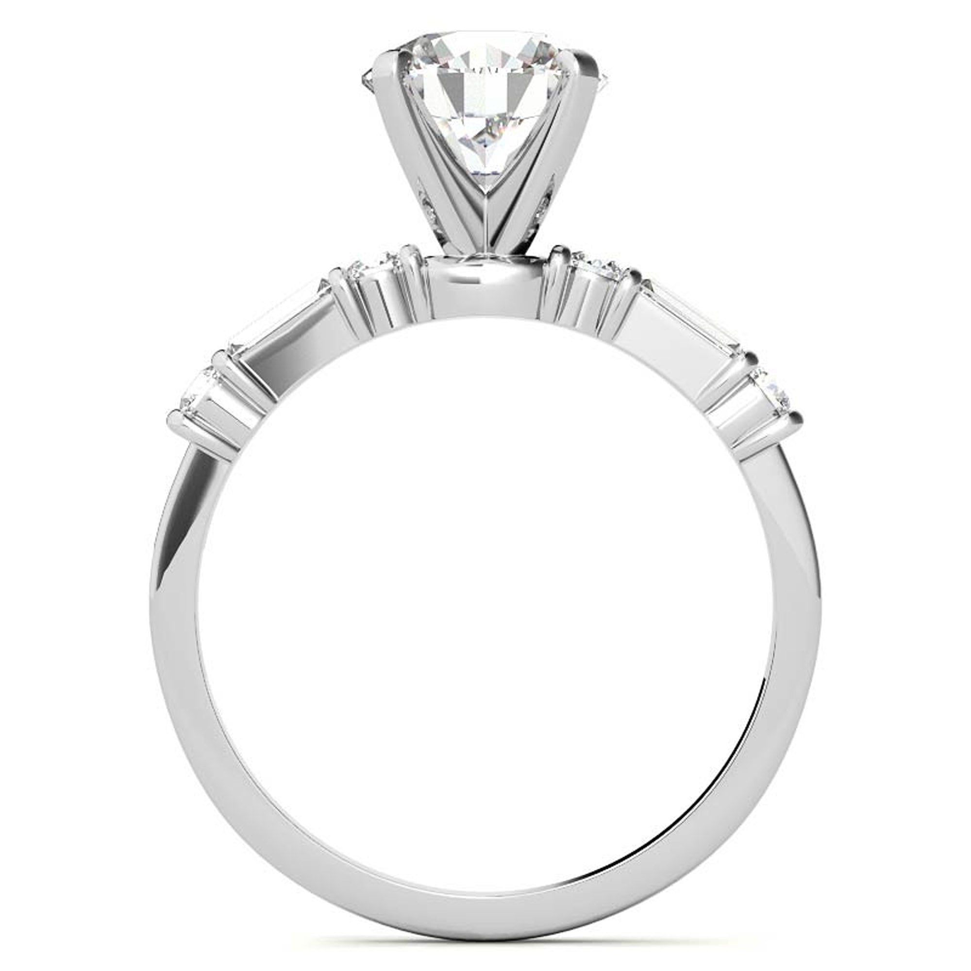 Elegance Twin Baguette Side Stone Engagement Ring