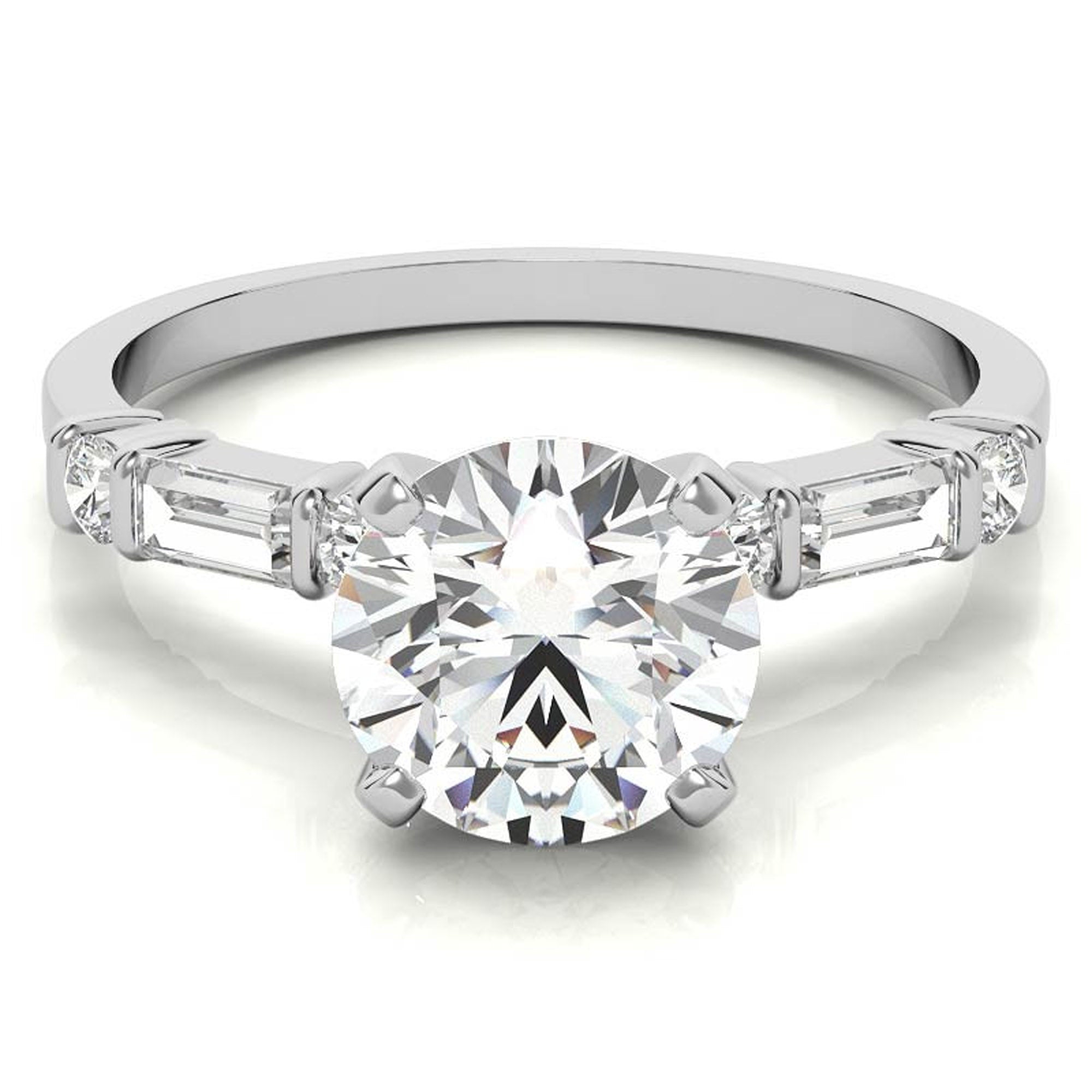 Elegance Twin Baguette Side Stone Engagement Ring