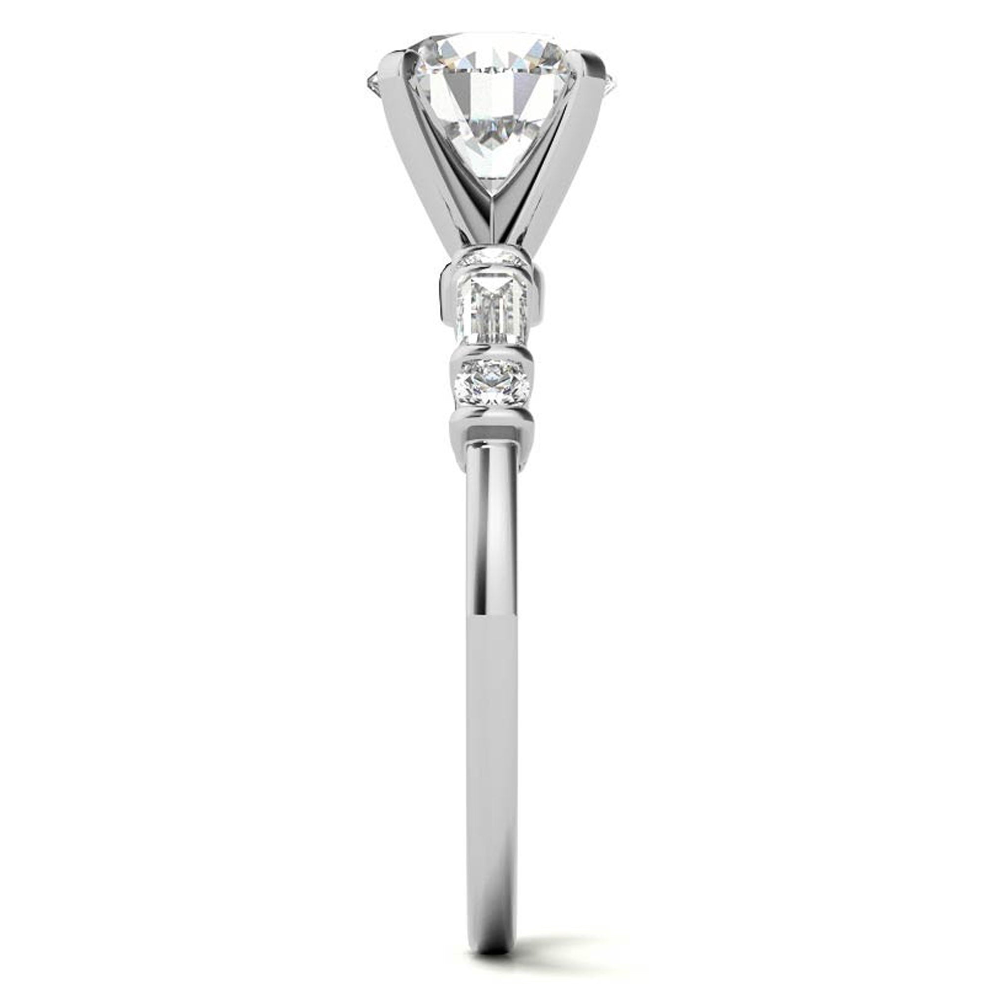 Elegance Twin Baguette Side Stone Engagement Ring