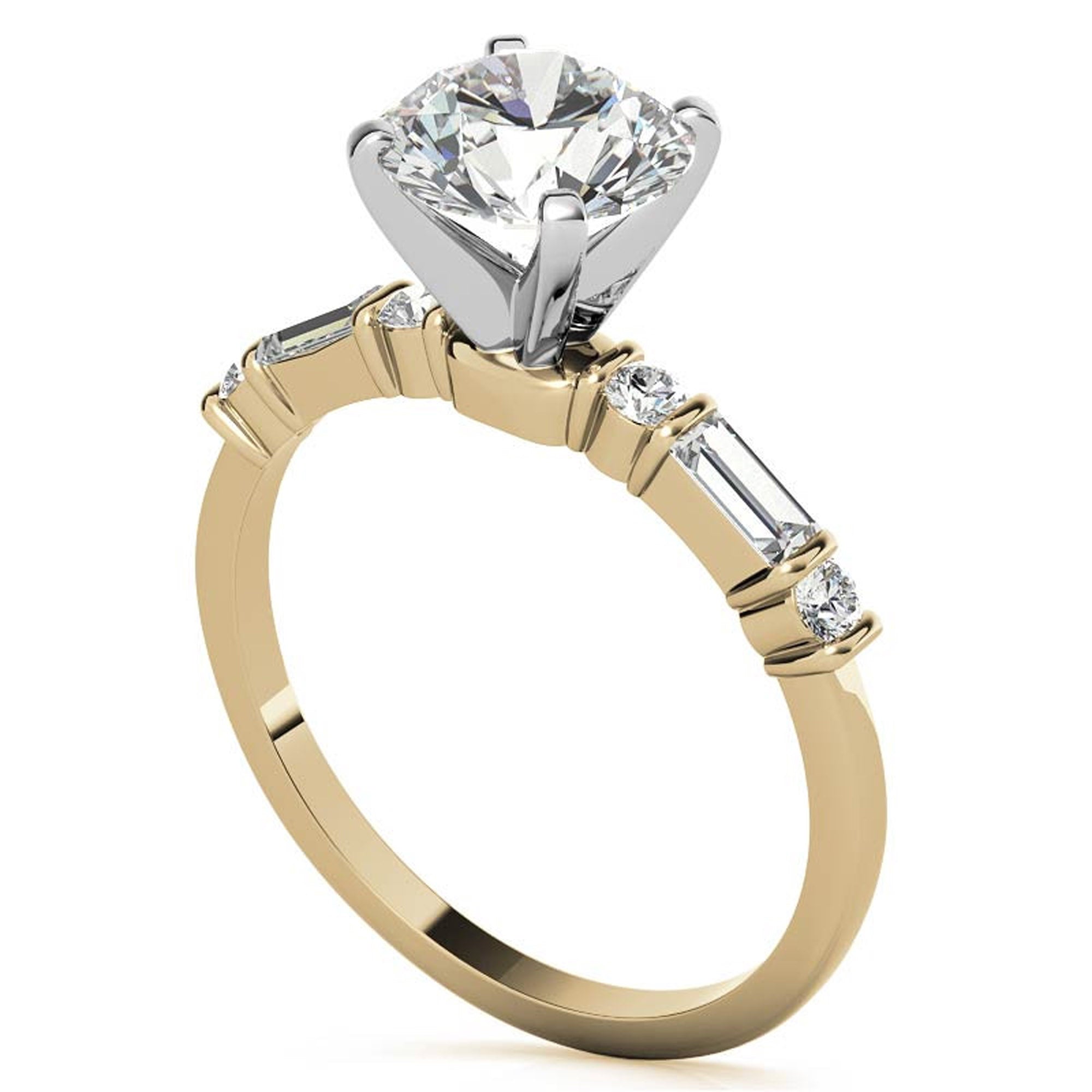Elegance Twin Baguette Side Stone Engagement Ring