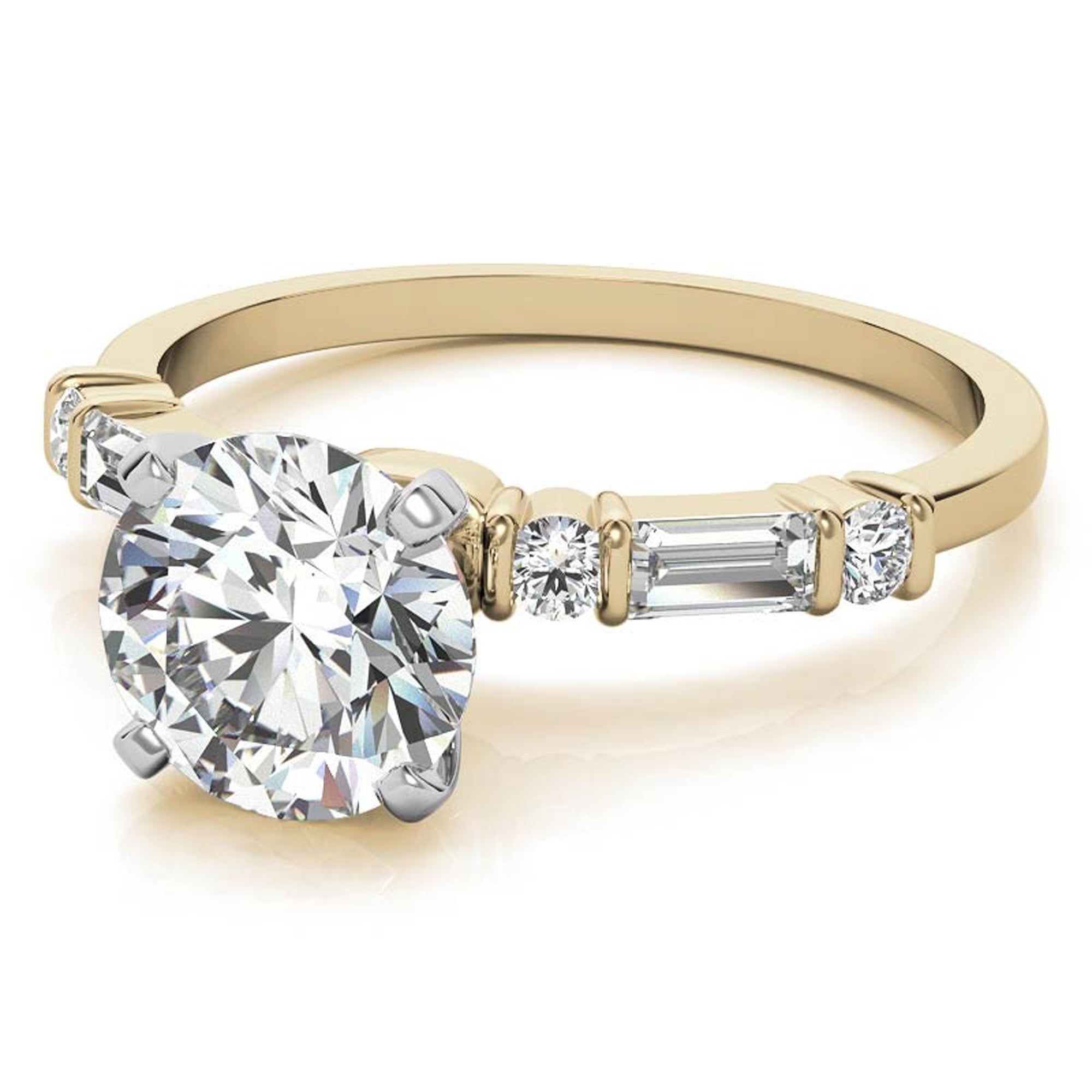 Elegance Twin Baguette Side Stone Engagement Ring