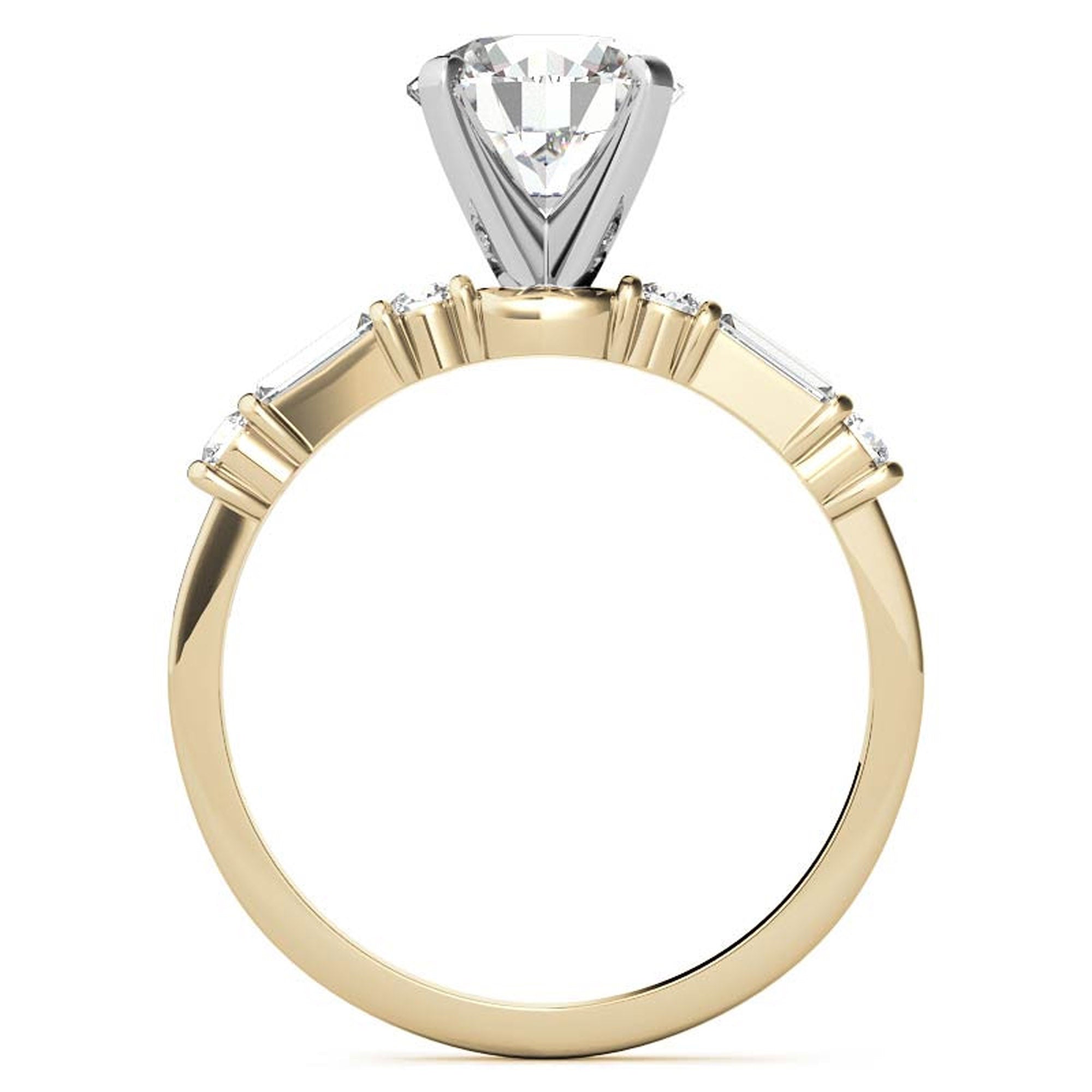 Elegance Twin Baguette Side Stone Engagement Ring
