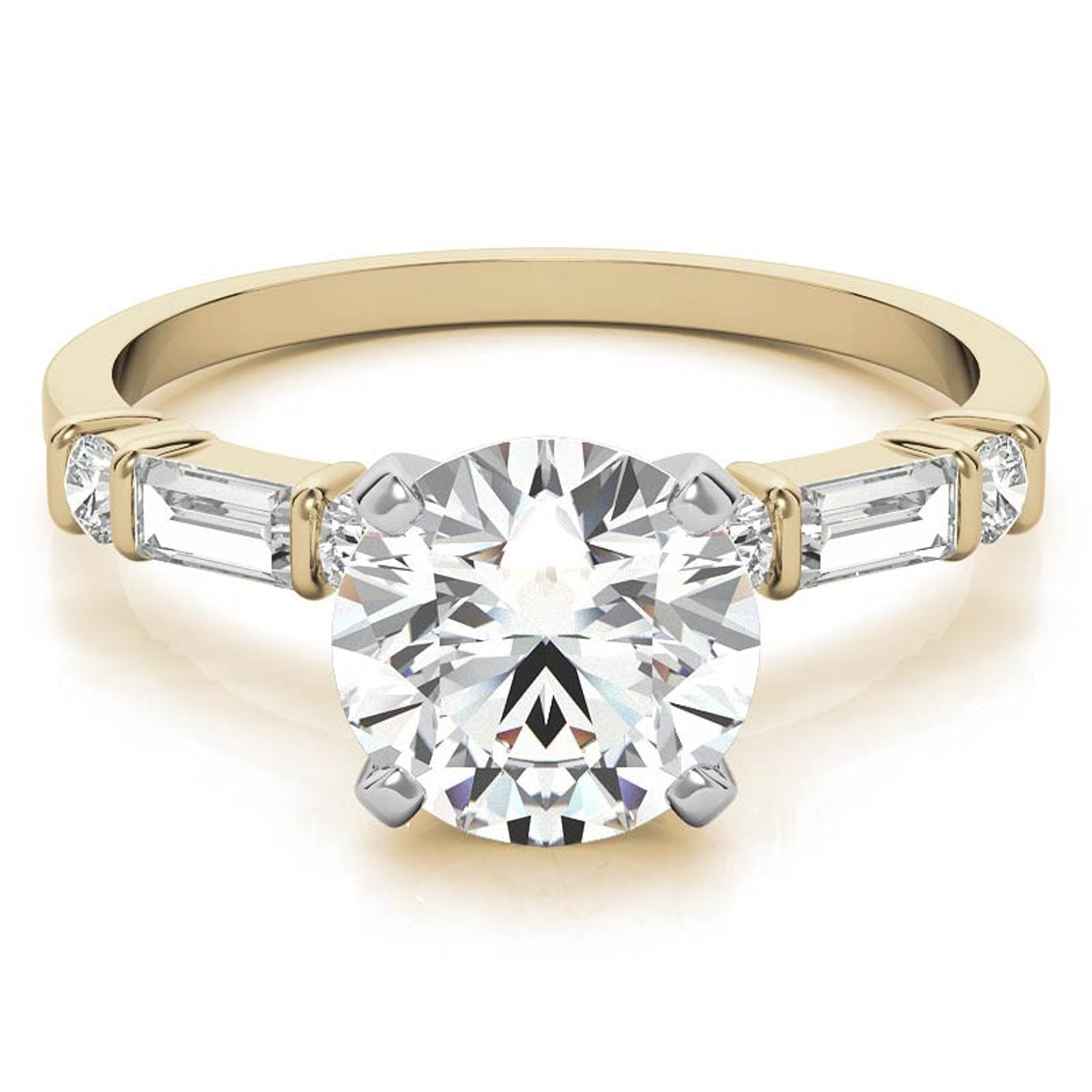 Elegance Twin Baguette Side Stone Engagement Ring