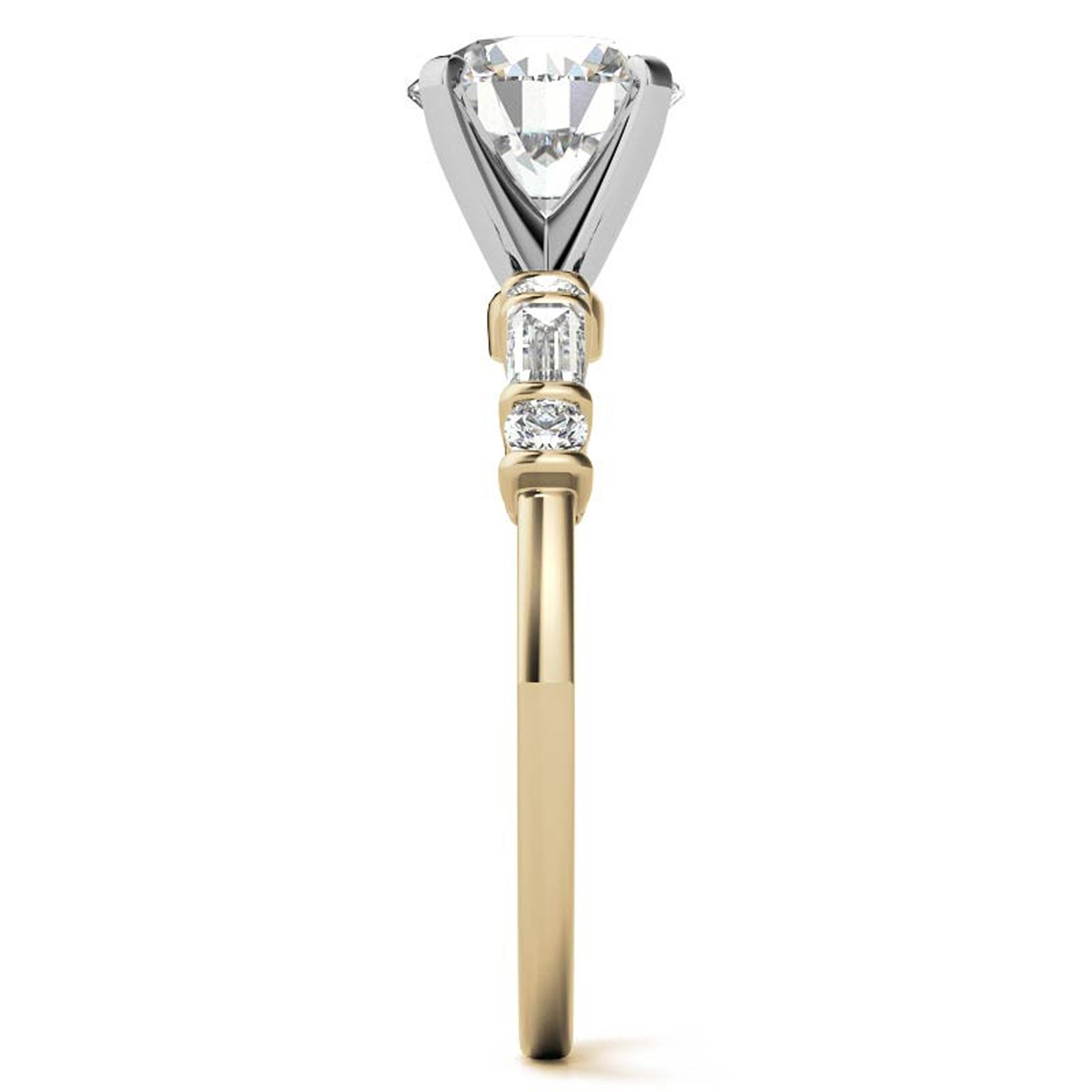 Elegance Twin Baguette Side Stone Engagement Ring