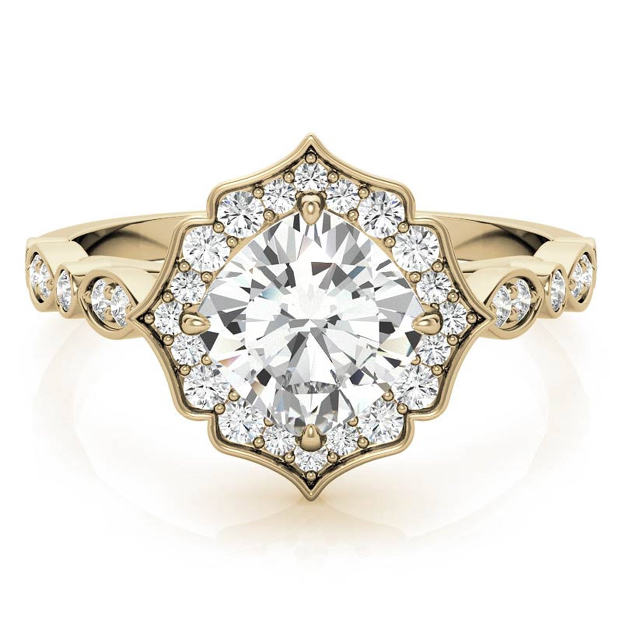 Adjustable Sterling Silver Dazzling Yellow Gold Vintage-Inspired Diamond Halo Engagement Ring For Women