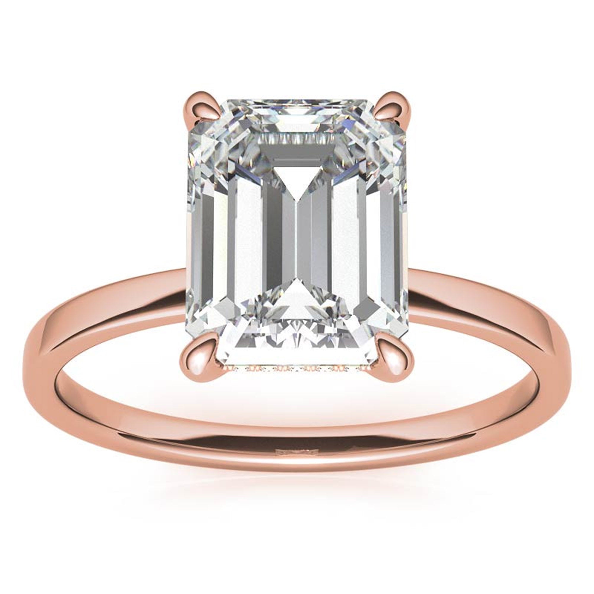 Adjustable Elegant Sterling Silver Rose Gold Emerald-Cut Solitaire Ring – Perfect for Engagements