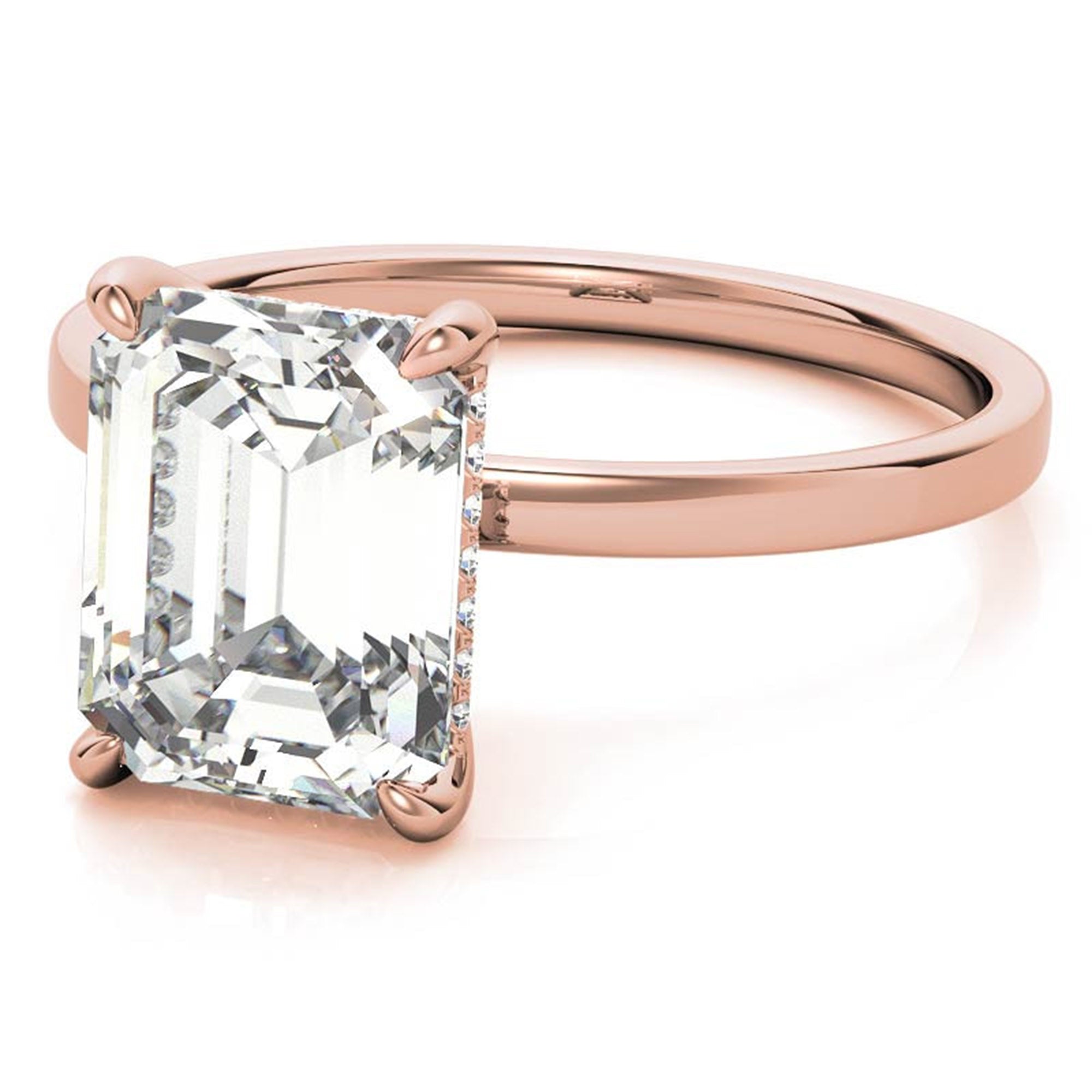 Adjustable Elegant Sterling Silver Rose Gold Emerald-Cut Solitaire Ring – Perfect for Engagements