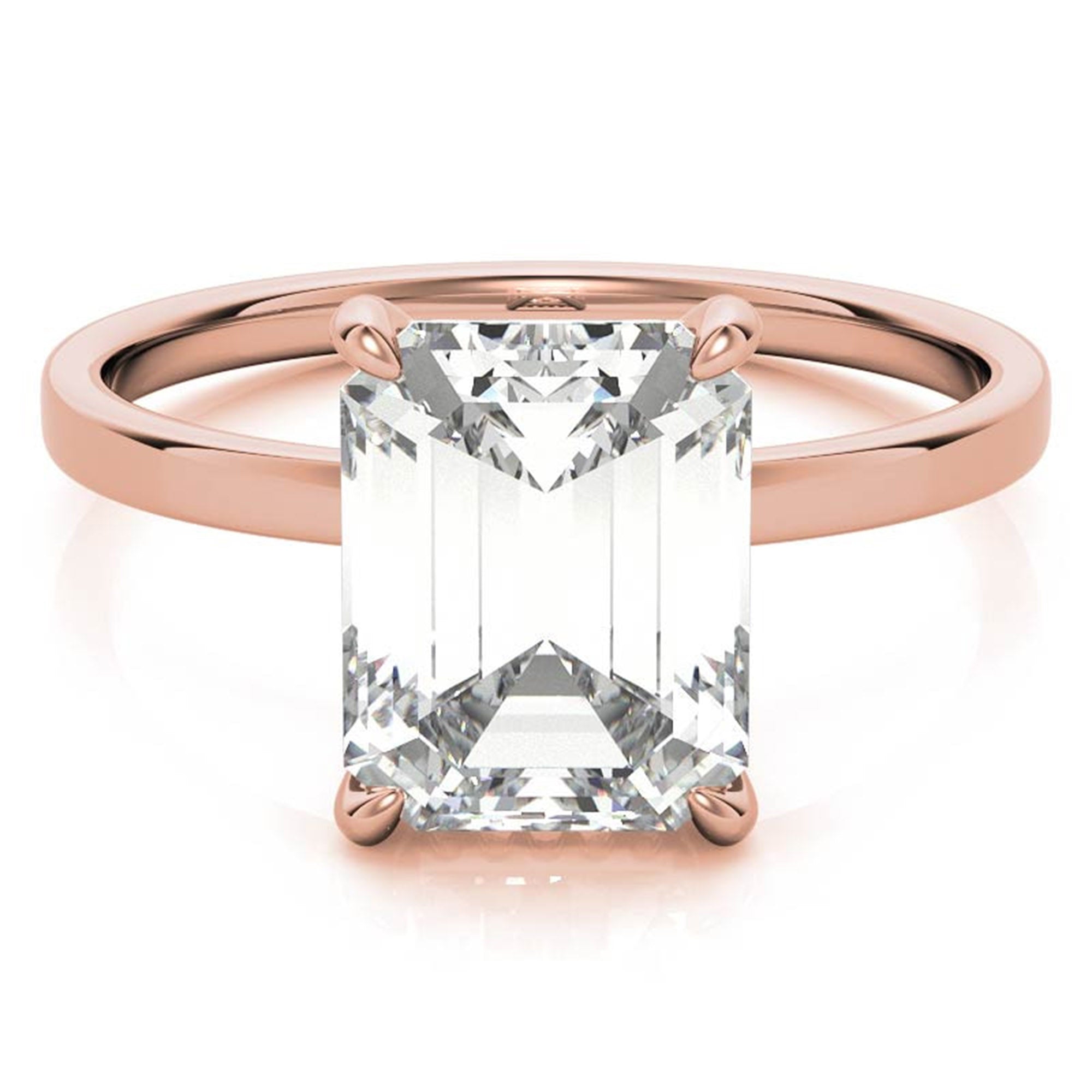 Adjustable Elegant Sterling Silver Rose Gold Emerald-Cut Solitaire Ring – Perfect for Engagements
