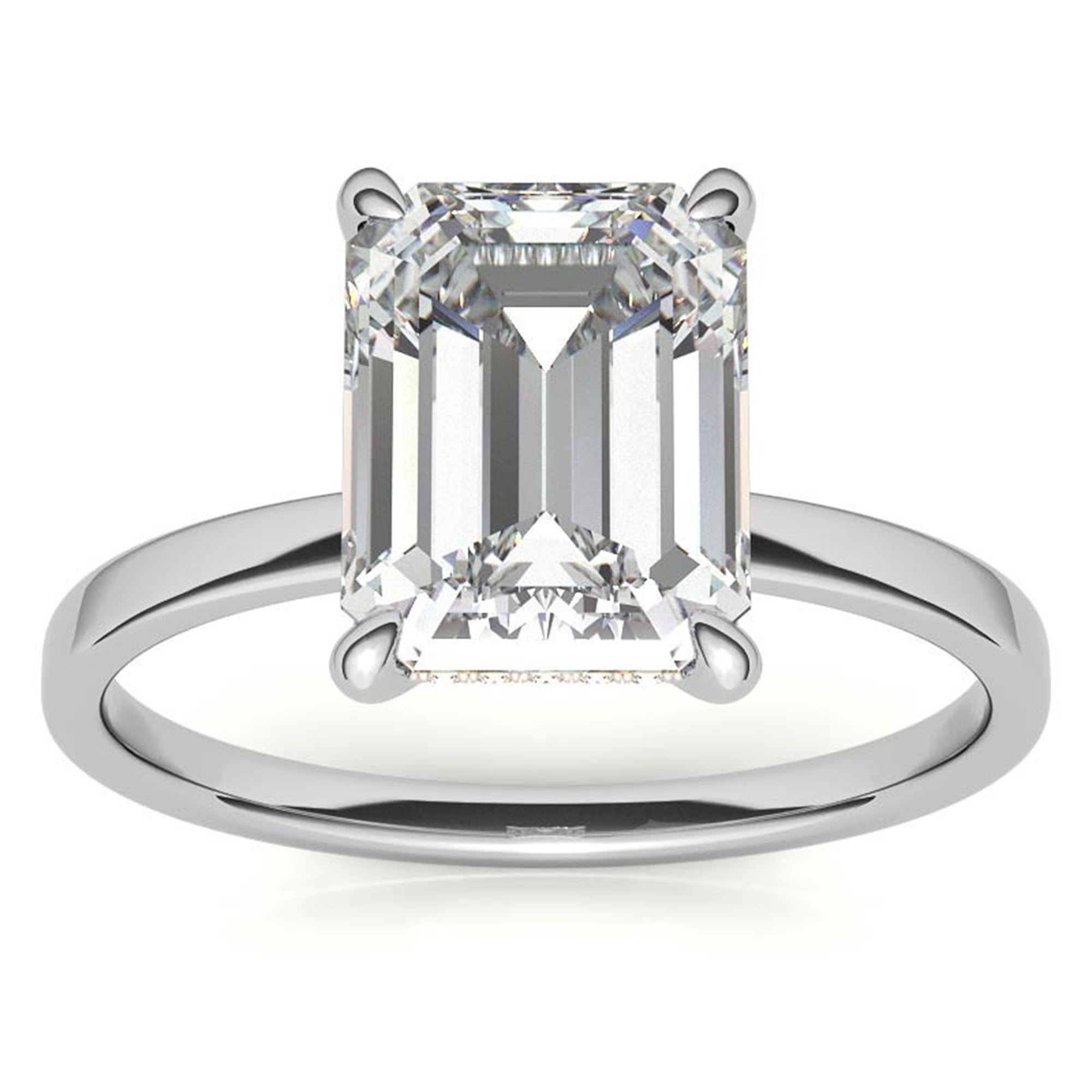 Adjustable Elegant Sterling Silver White Gold Emerald-Cut Solitaire Ring – Perfect for Engagements