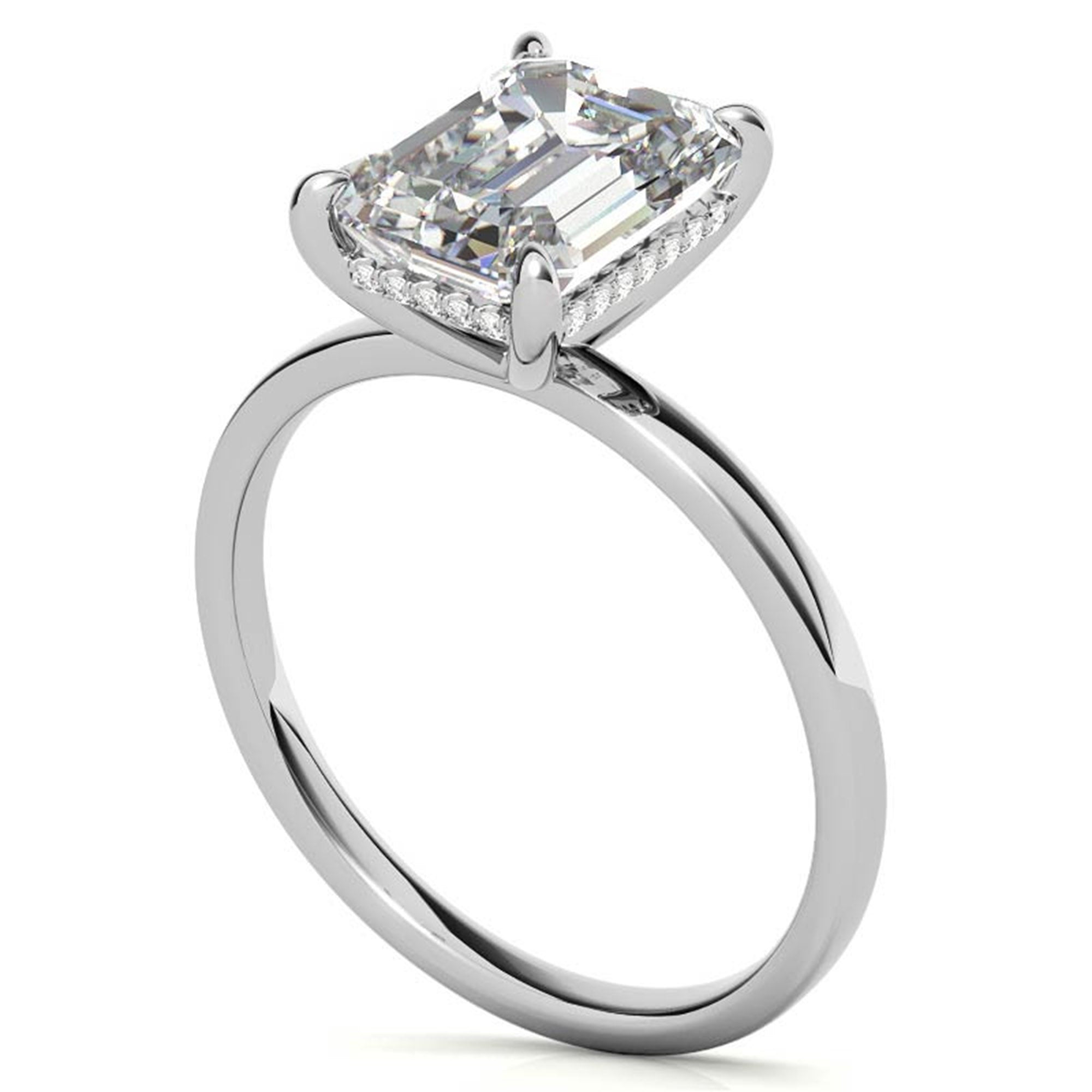 Adjustable Elegant Sterling Silver White Gold Emerald-Cut Solitaire Ring – Perfect for Engagements