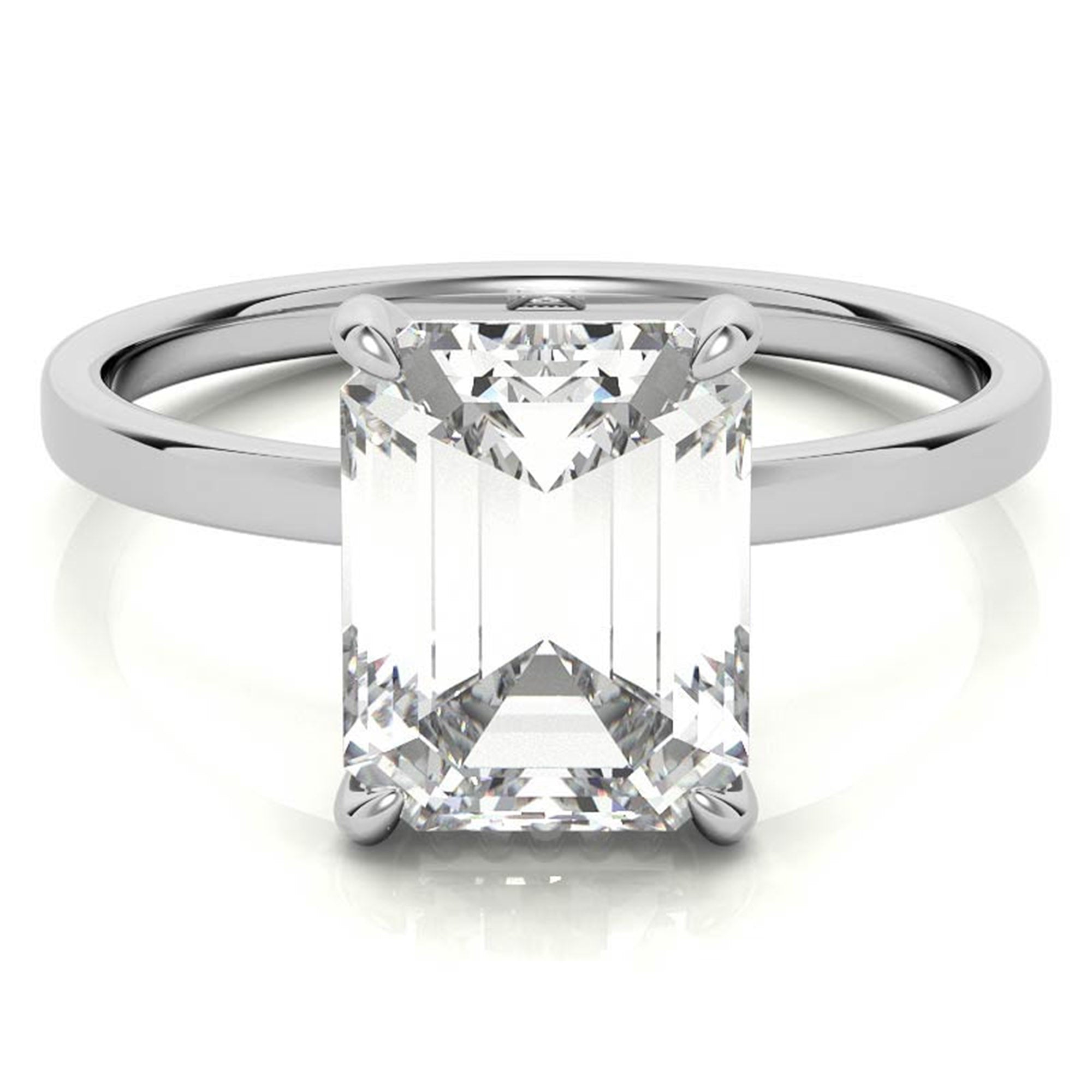 Adjustable Elegant Sterling Silver White Gold Emerald-Cut Solitaire Ring – Perfect for Engagements