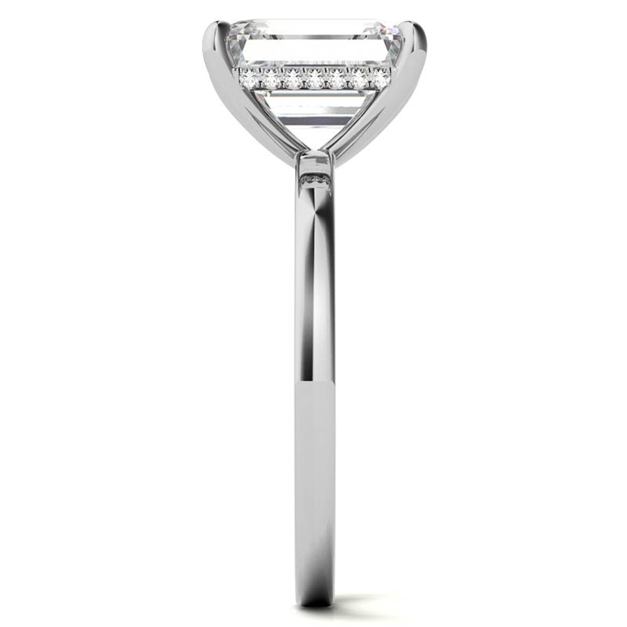 Adjustable Elegant Sterling Silver White Gold Emerald-Cut Solitaire Ring – Perfect for Engagements