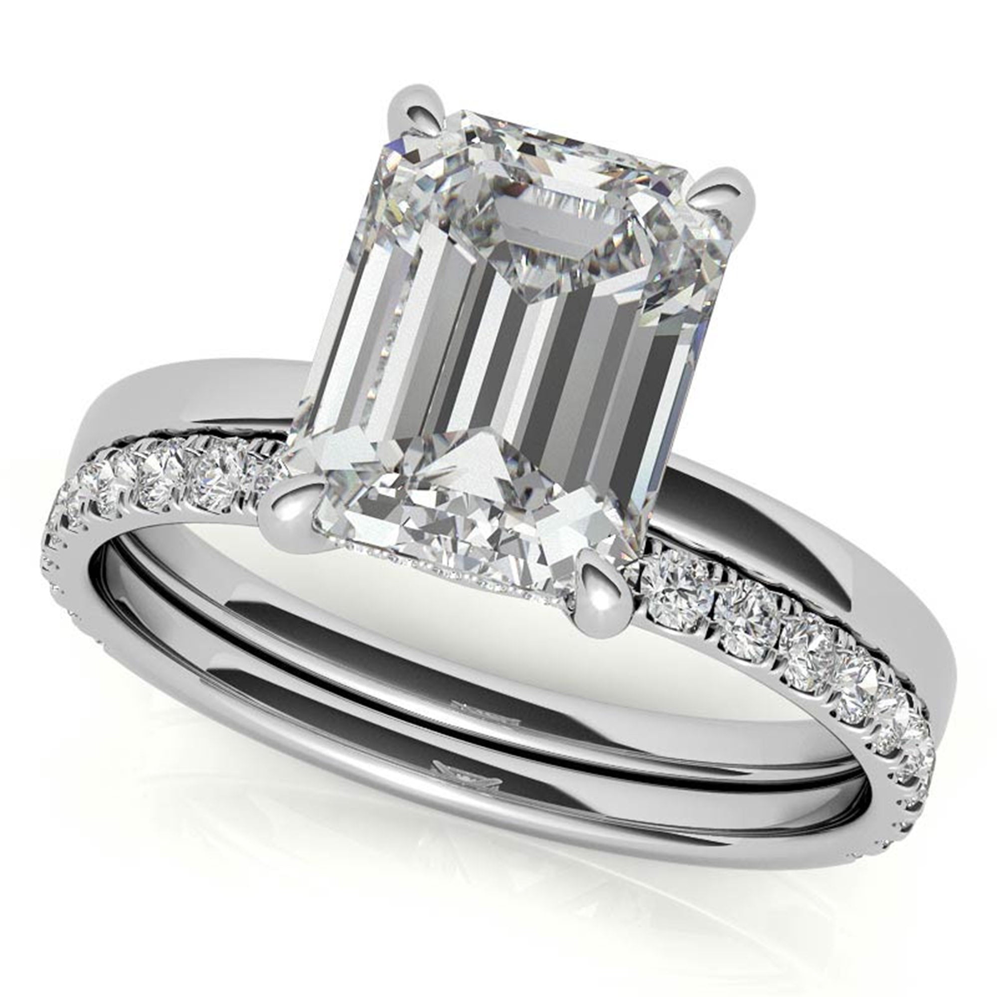 Adjustable Elegant Sterling Silver White Gold Emerald-Cut Solitaire Ring – Perfect for Engagements