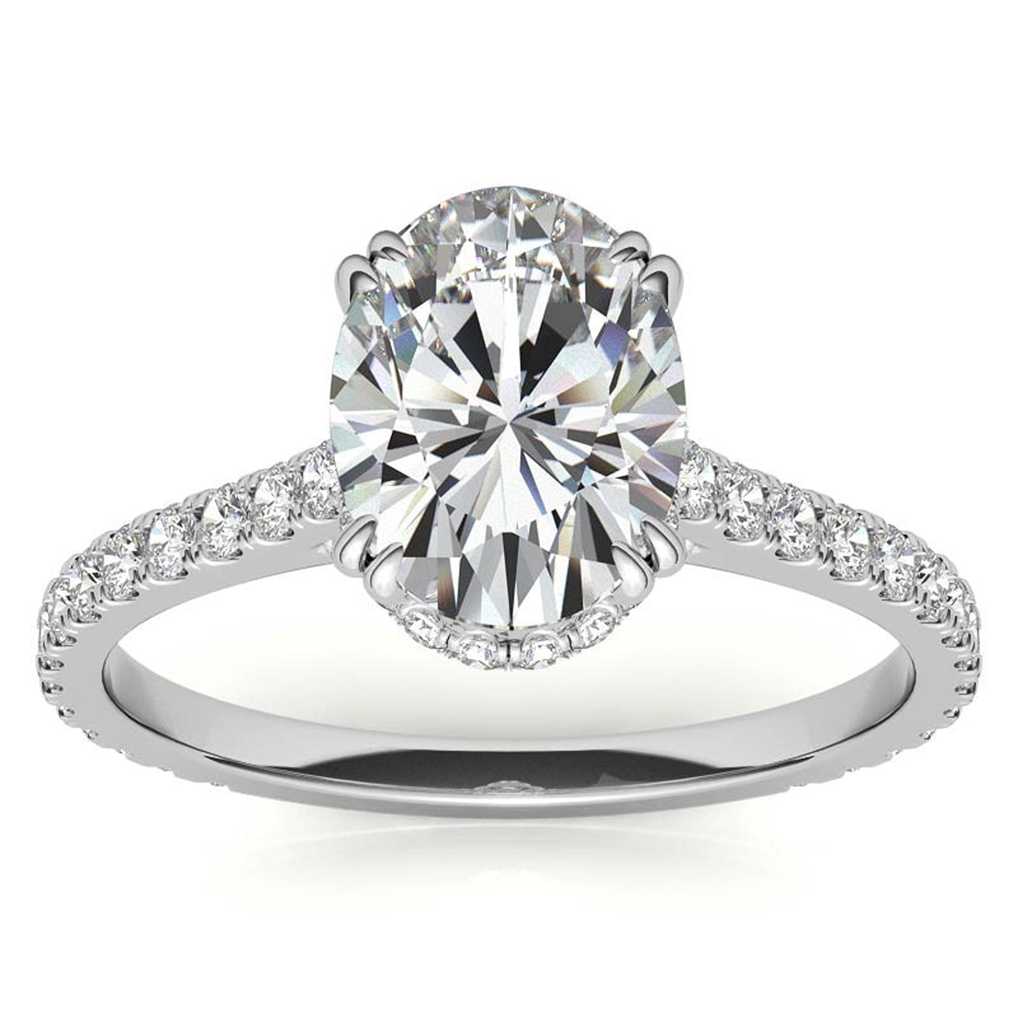 Stunning Large Oval-Cut Adjustable Ring - White Gold Plated Sterling Silver for Women