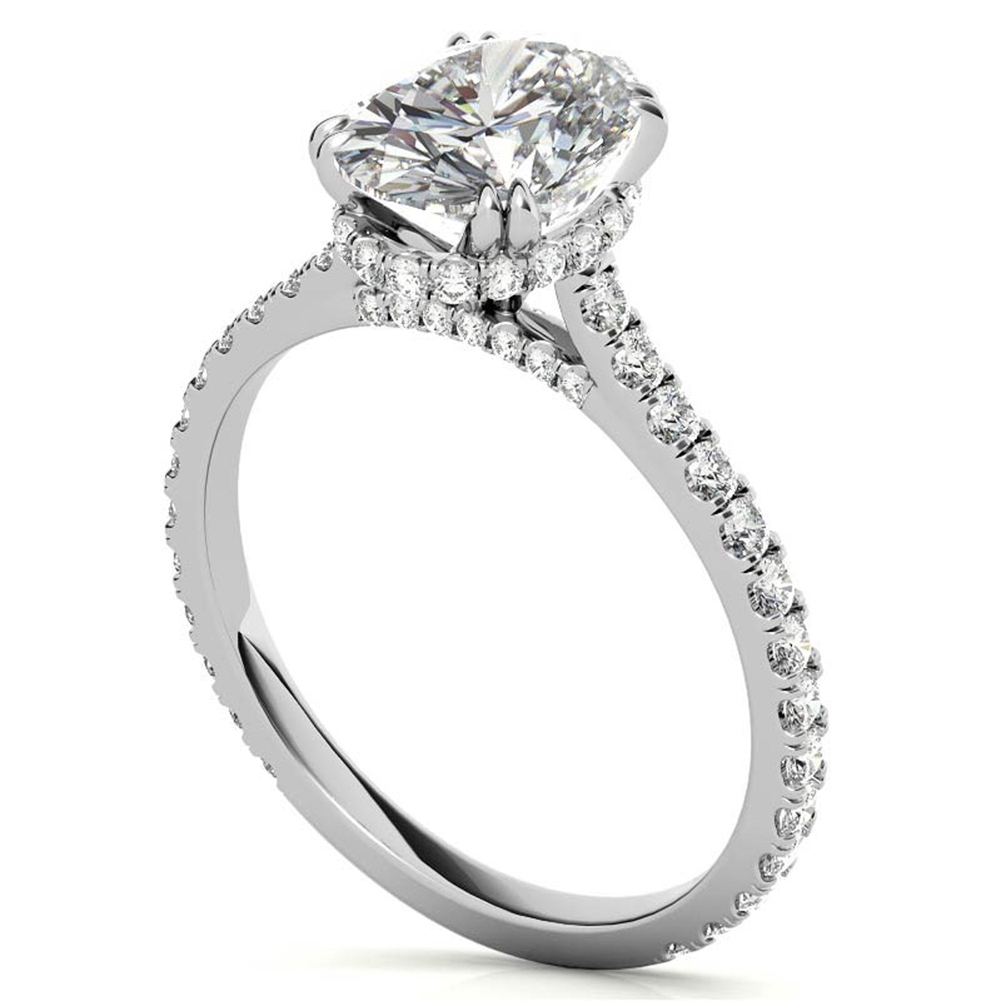 Stunning Large Oval-Cut Adjustable Ring - White Gold Plated Sterling Silver for Women