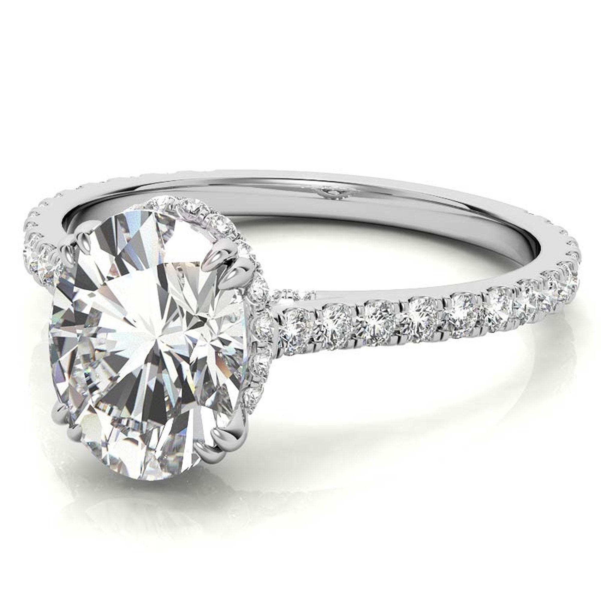 Stunning Large Oval-Cut Adjustable Ring - White Gold Plated Sterling Silver for Women