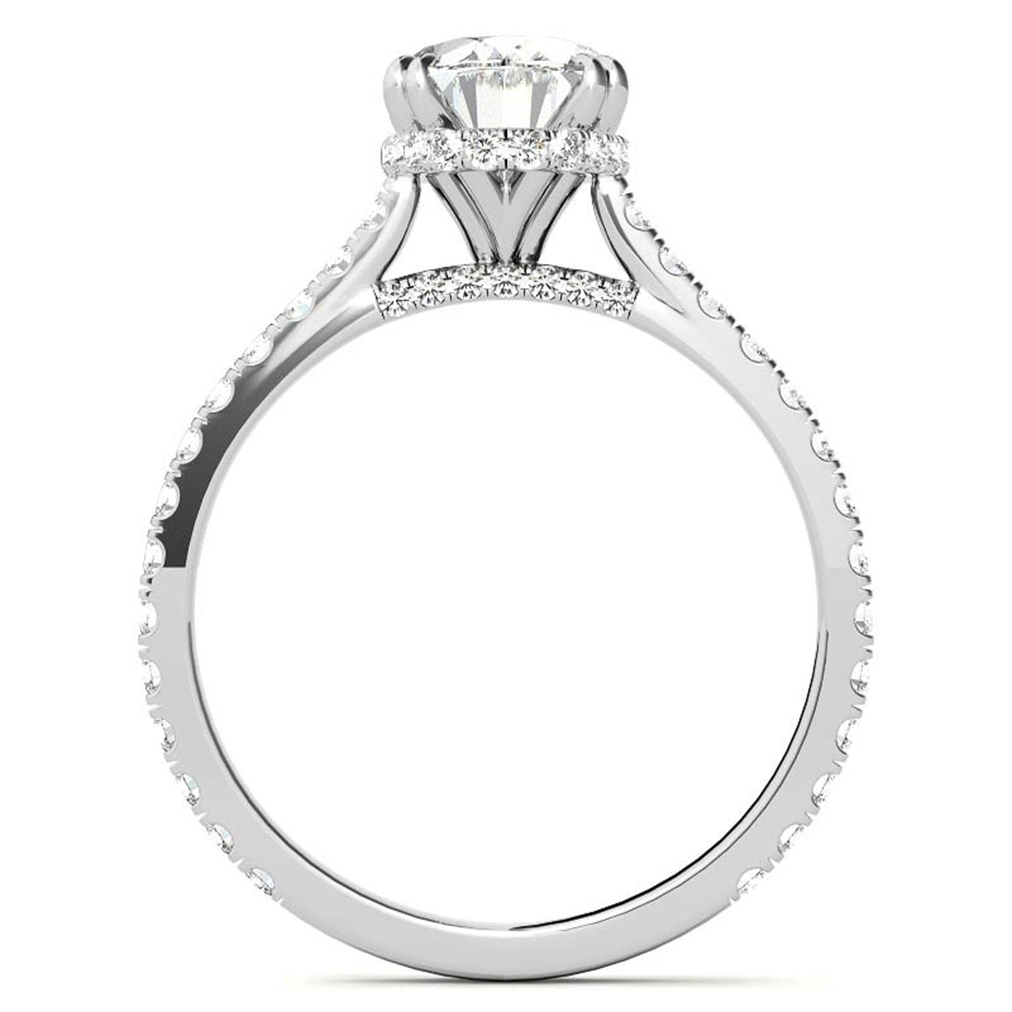 Stunning Large Oval-Cut Adjustable Ring - White Gold Plated Sterling Silver for Women
