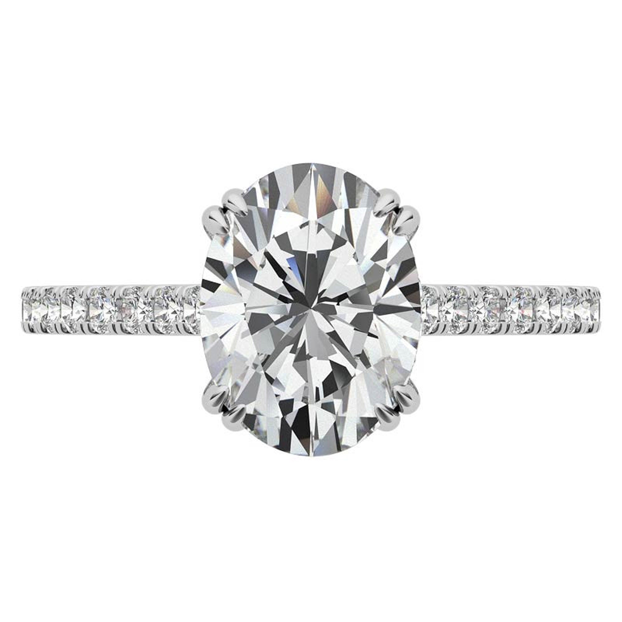Stunning Large Oval-Cut Adjustable Ring - White Gold Plated Sterling Silver for Women