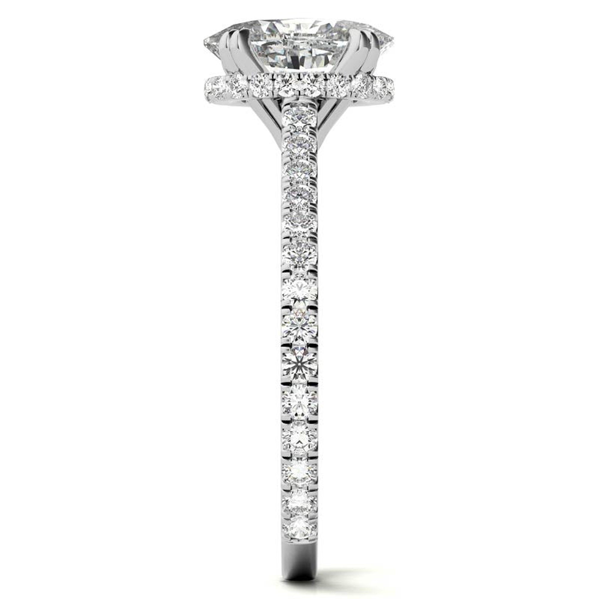 Stunning Large Oval-Cut Adjustable Ring - White Gold Plated Sterling Silver for Women