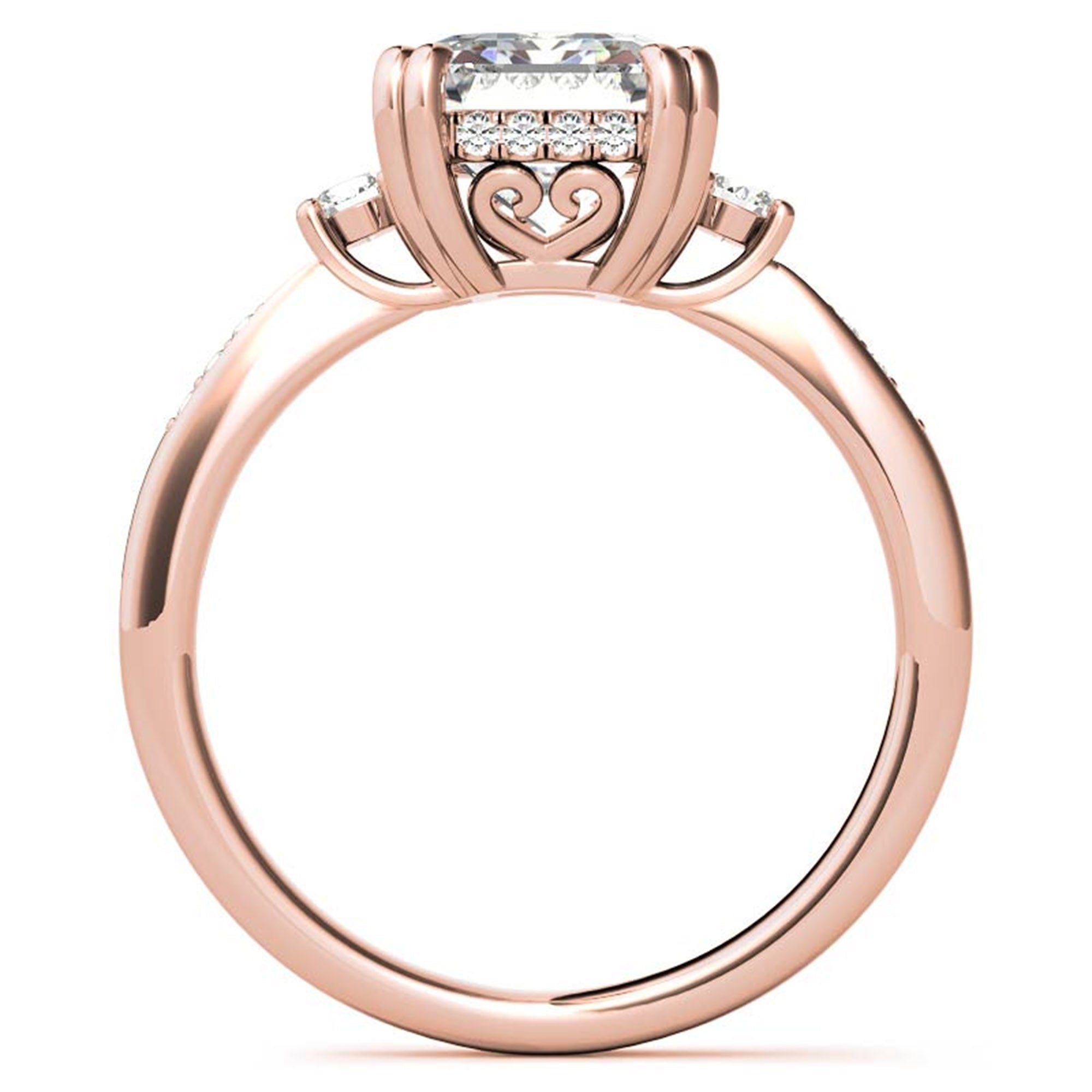 Emerald-Cut  With Two Round Stones Rose Gold Adjustable Sterling Silver Engagement Ring For Woman