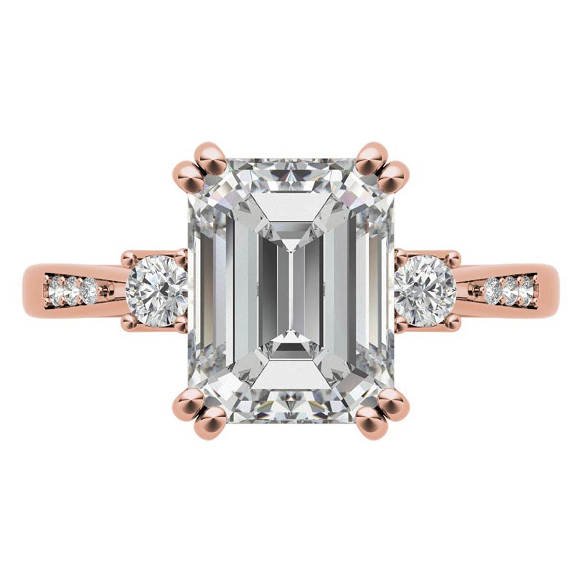 Emerald-Cut  With Two Round Stones Rose Gold Adjustable Sterling Silver Engagement Ring For Woman