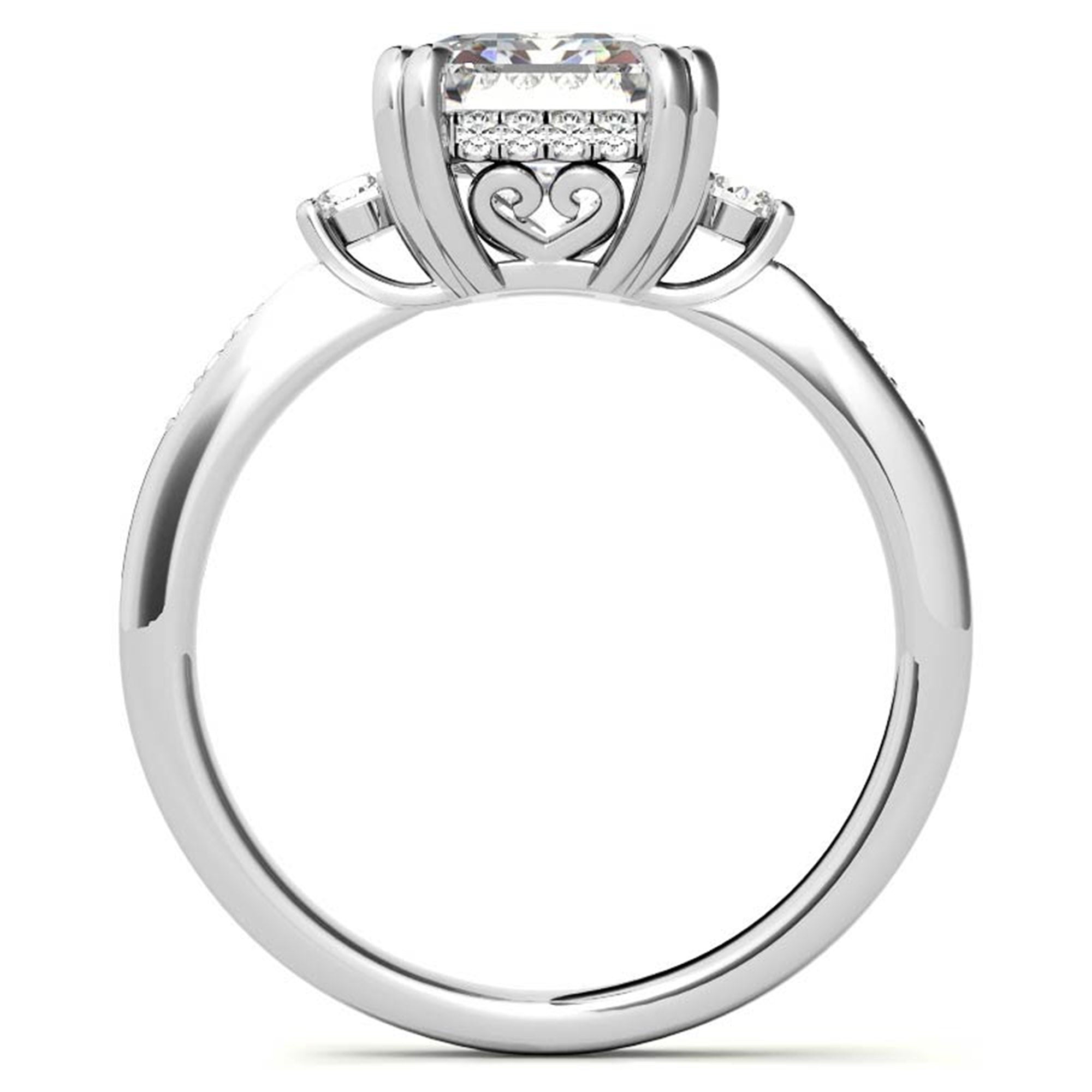 Emerald-Cut  With Two Round Stones White Gold Adjustable Sterling Silver Engagement Ring For Woman