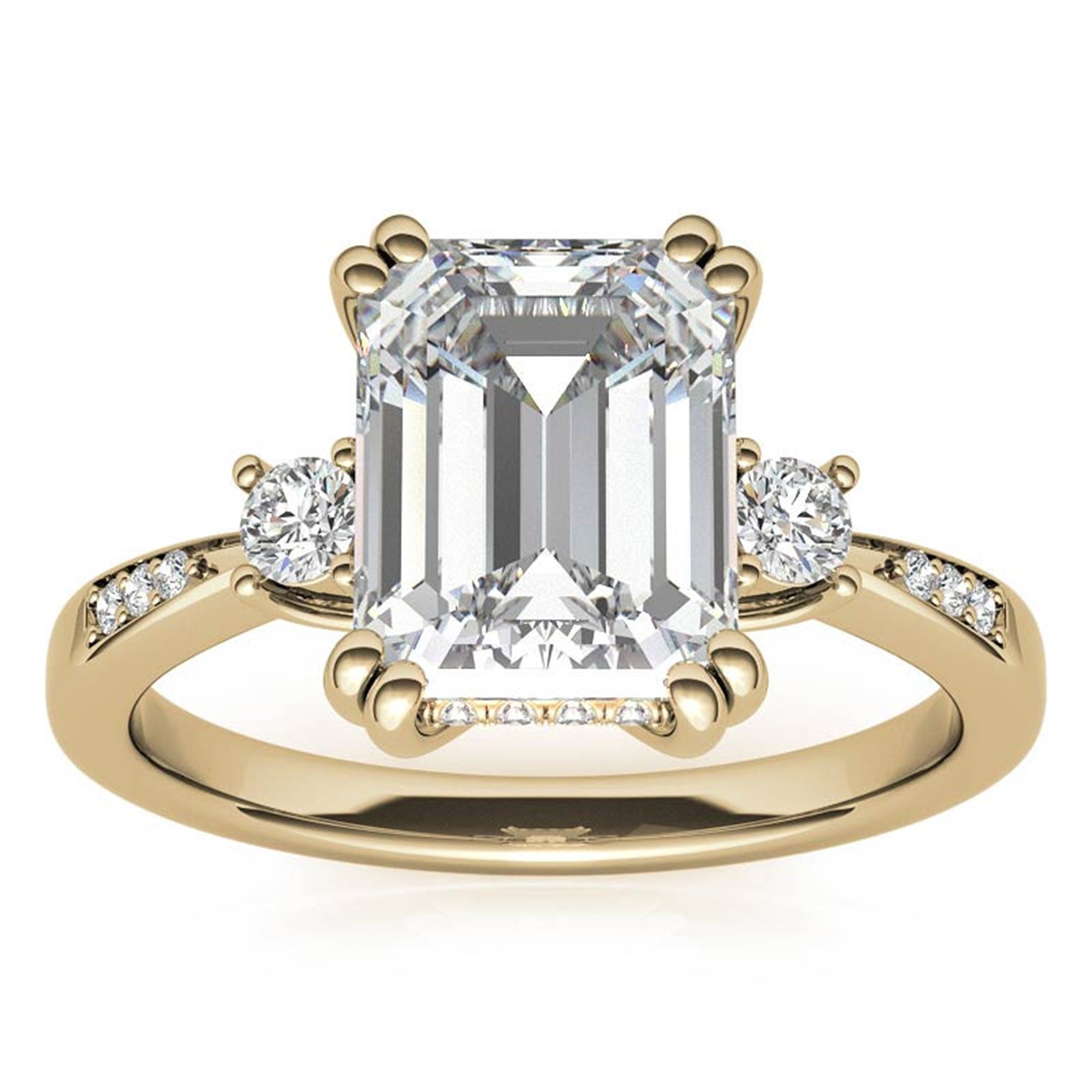 Emerald-Cut With Two Round Stones Yellow Gold Adjustable Sterling Silver Engagement Ring For Woman