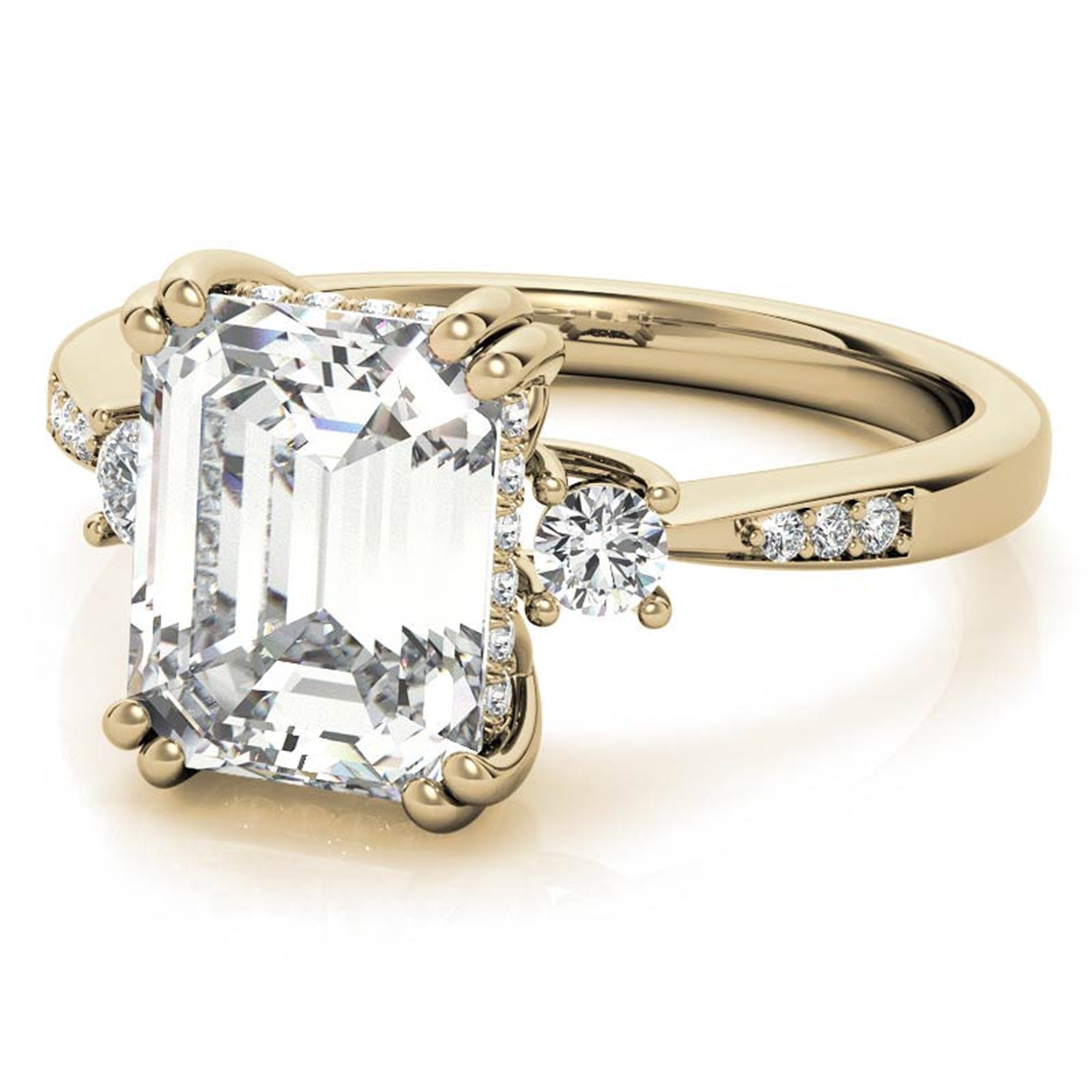 Emerald-Cut With Two Round Stones Yellow Gold Adjustable Sterling Silver Engagement Ring For Woman