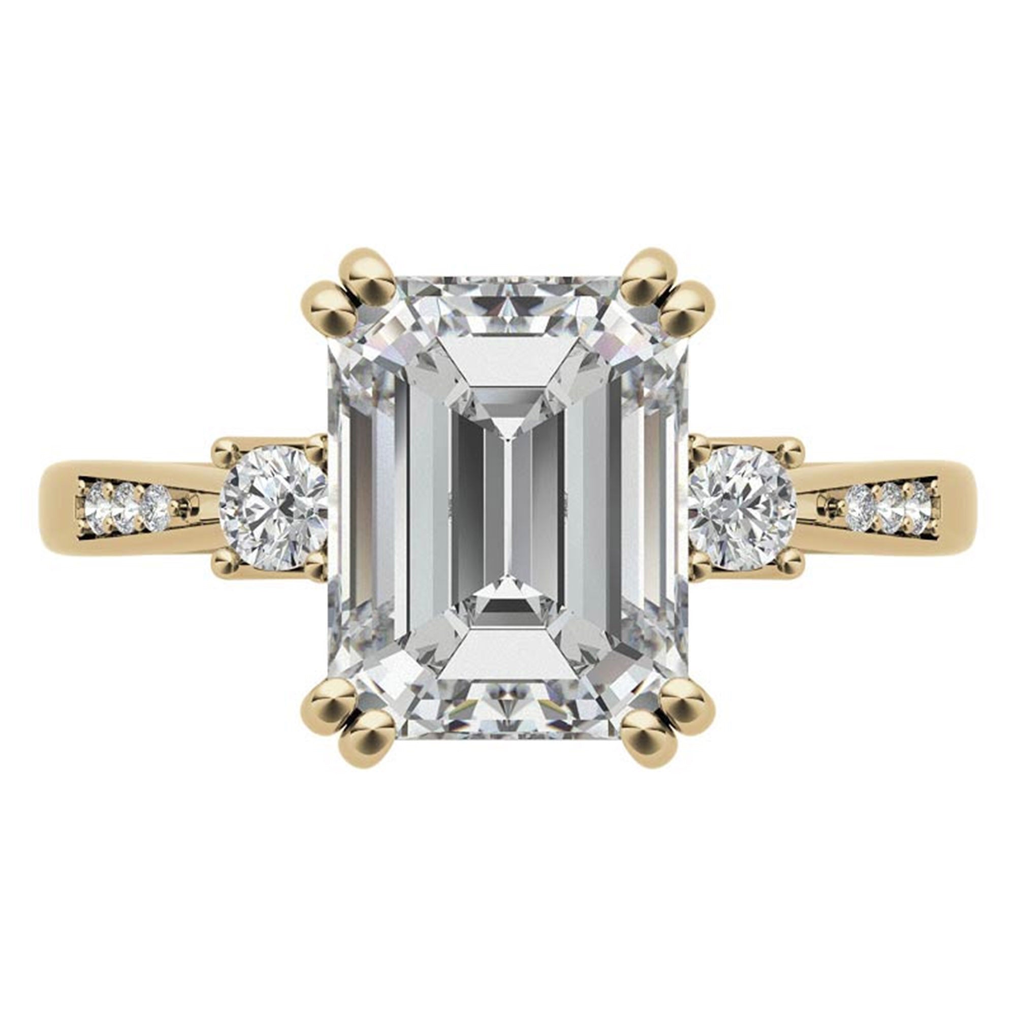Emerald-Cut With Two Round Stones Yellow Gold Adjustable Sterling Silver Engagement Ring For Woman