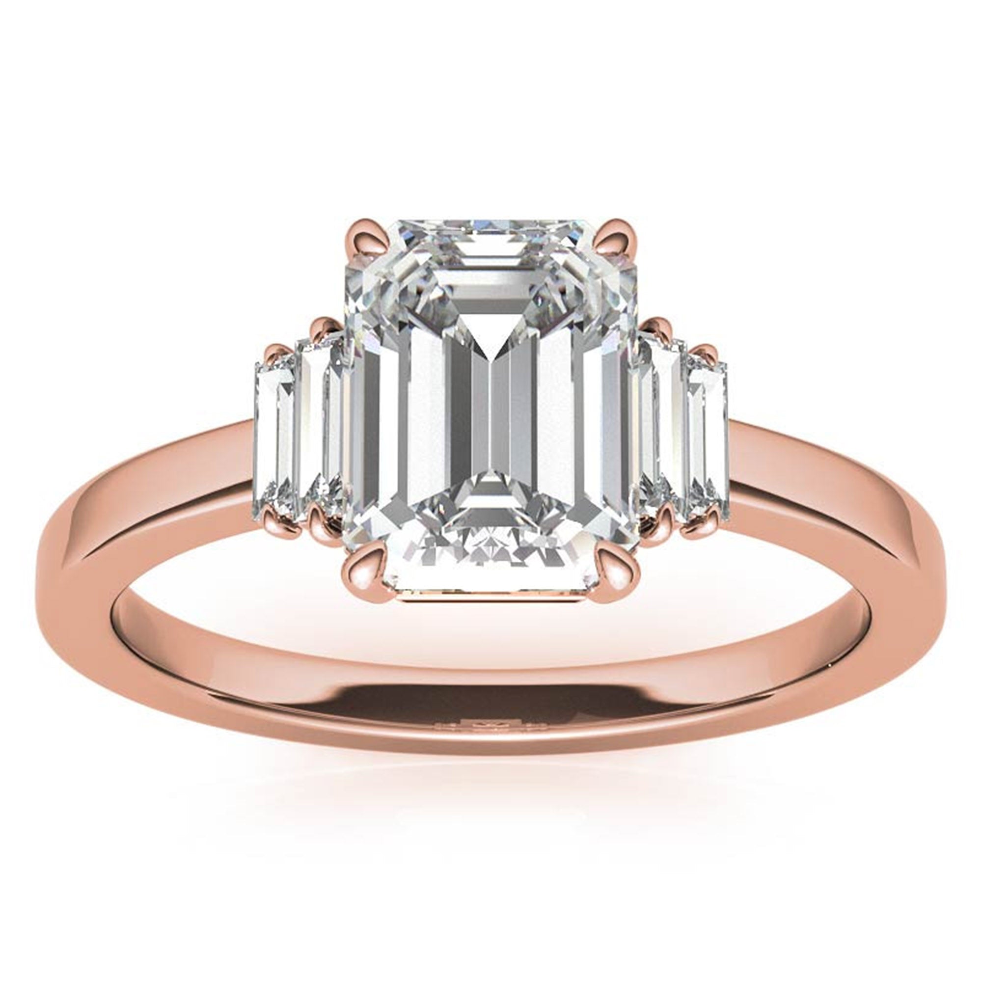 Sterling Silver Emerald-Cut Center Stone With Baguette Adjustable Engagement Rose Gold Ring For Woman