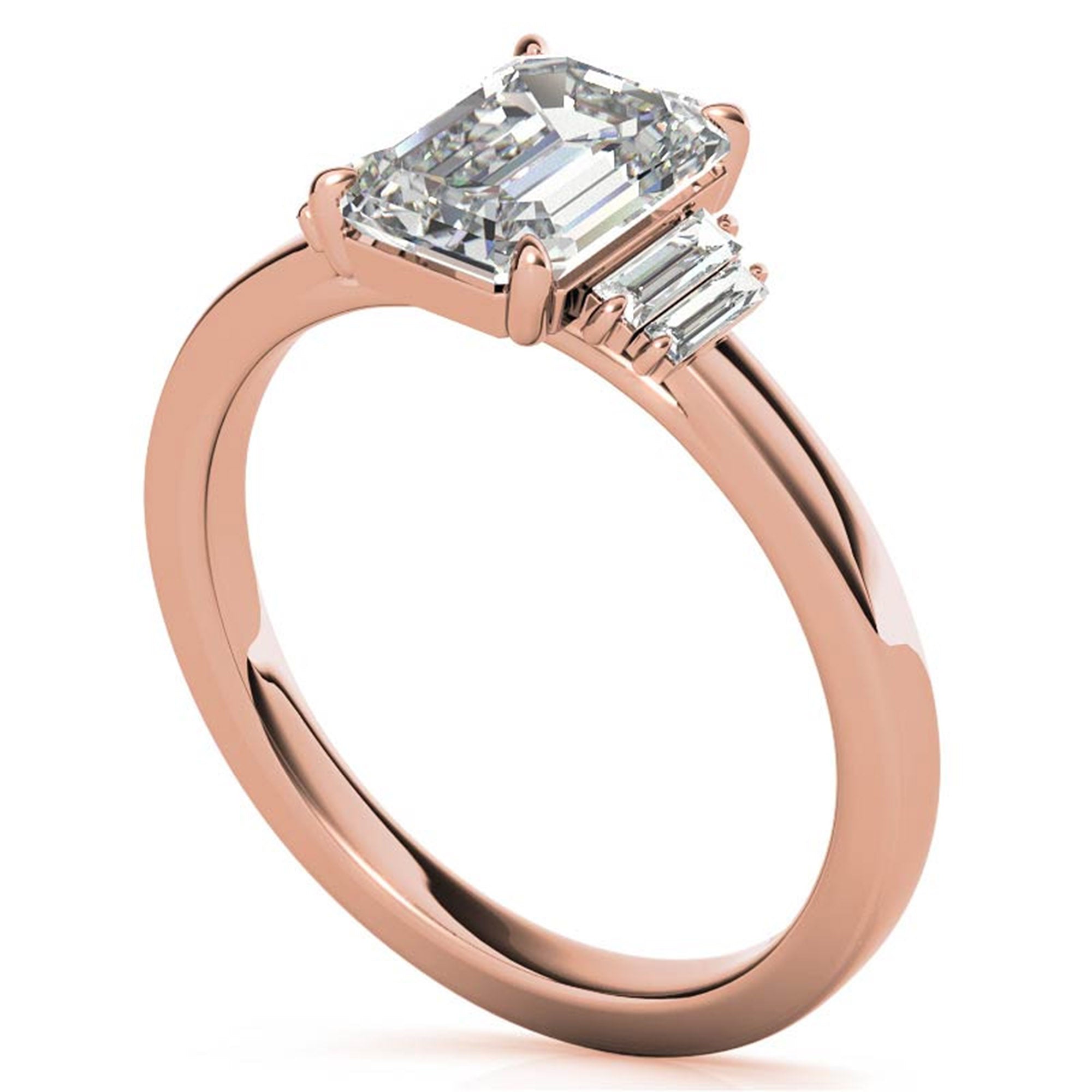 Sterling Silver Emerald-Cut Center Stone With Baguette Adjustable Engagement Rose Gold Ring For Woman