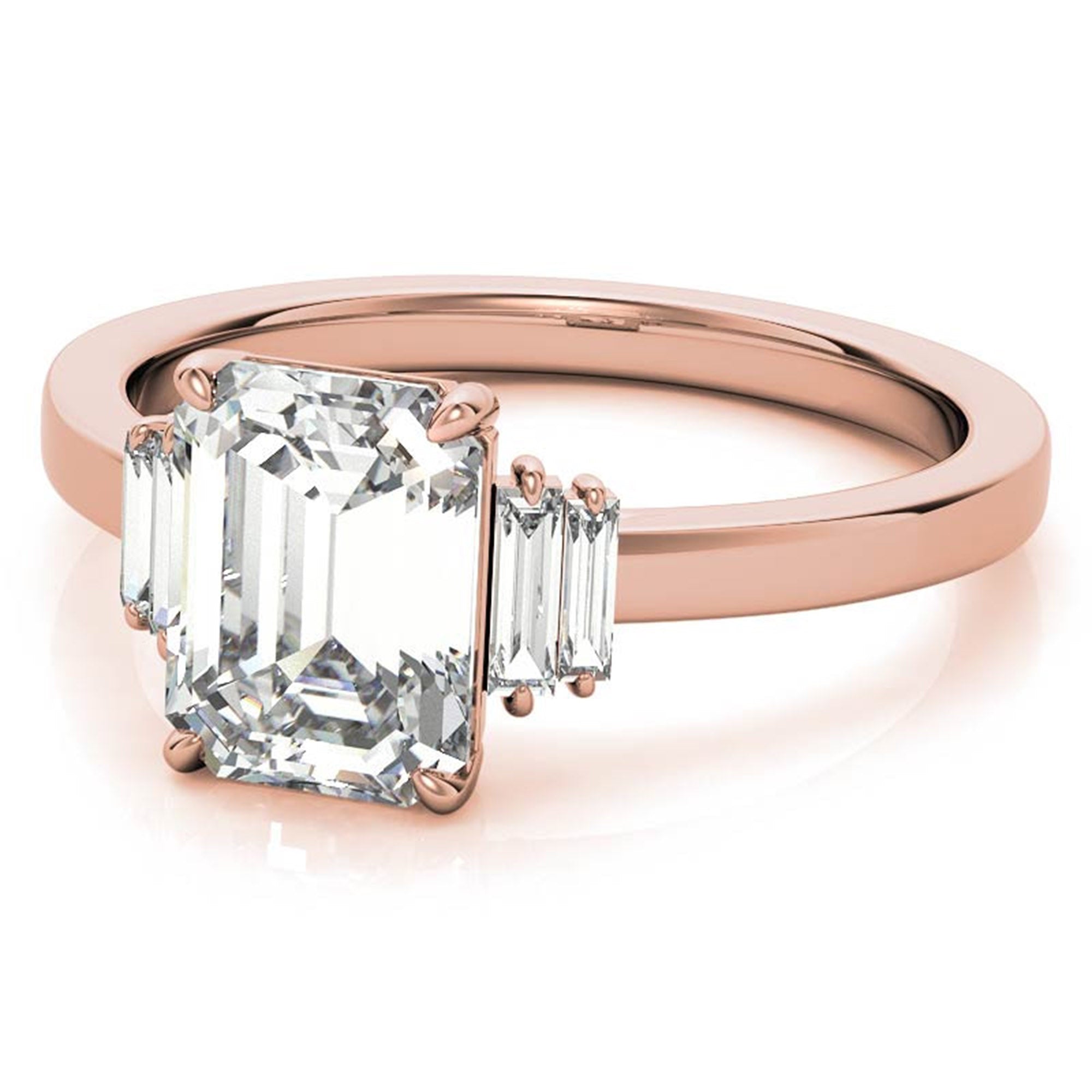 Sterling Silver Emerald-Cut Center Stone With Baguette Adjustable Engagement Rose Gold Ring For Woman