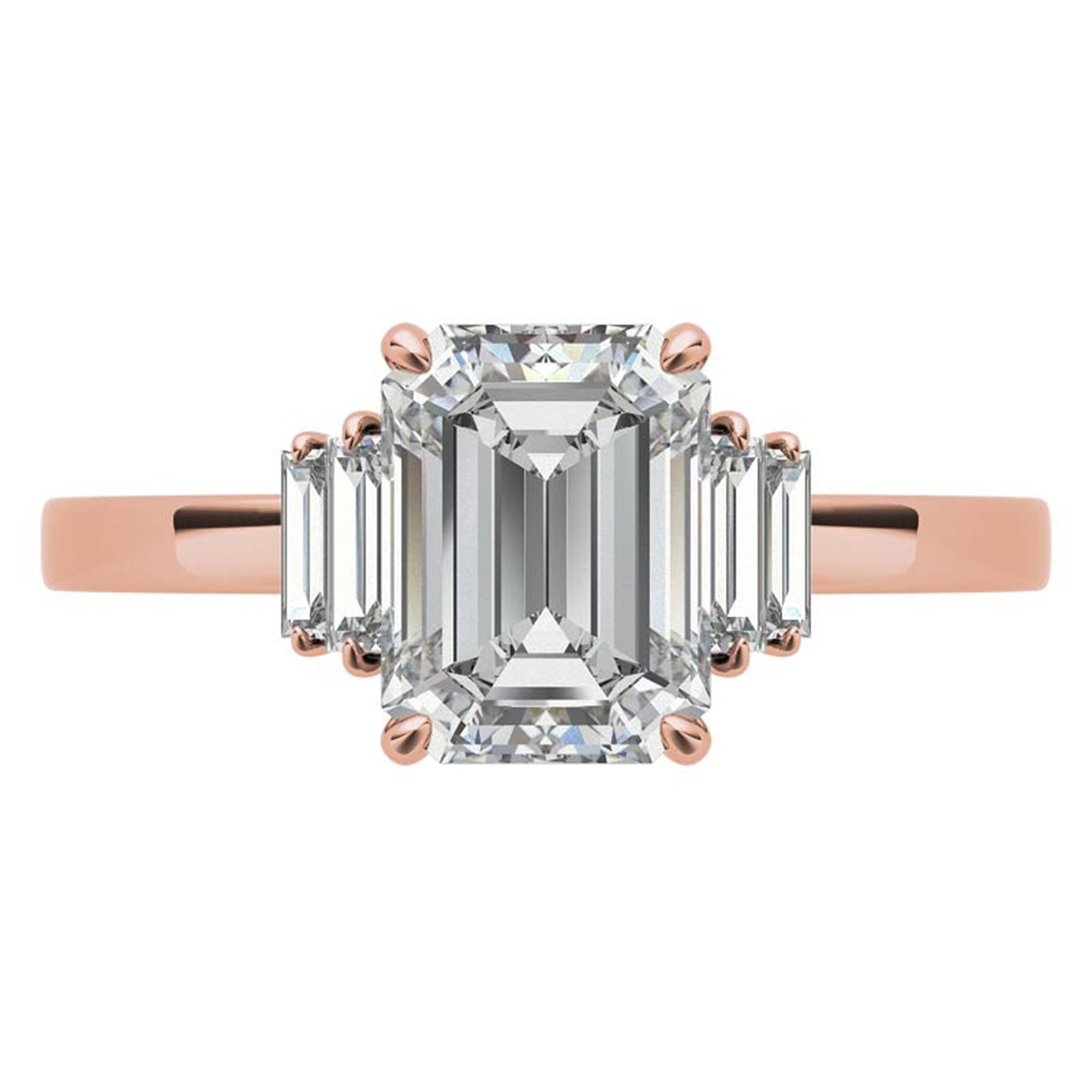 Sterling Silver Emerald-Cut Center Stone With Baguette Adjustable Engagement Rose Gold Ring For Woman