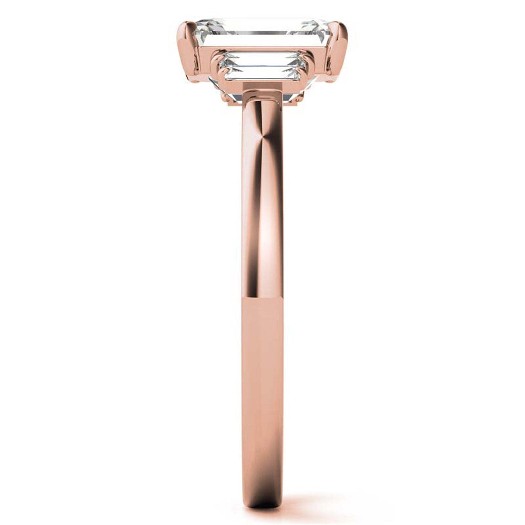 Sterling Silver Emerald-Cut Center Stone With Baguette Adjustable Engagement Rose Gold Ring For Woman