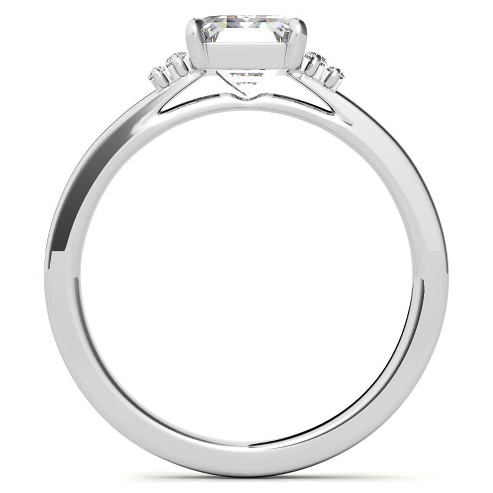 Sterling Silver Emerald-Cut Center Stone With Baguette Adjustable  Engagement White Gold Ring For Woman