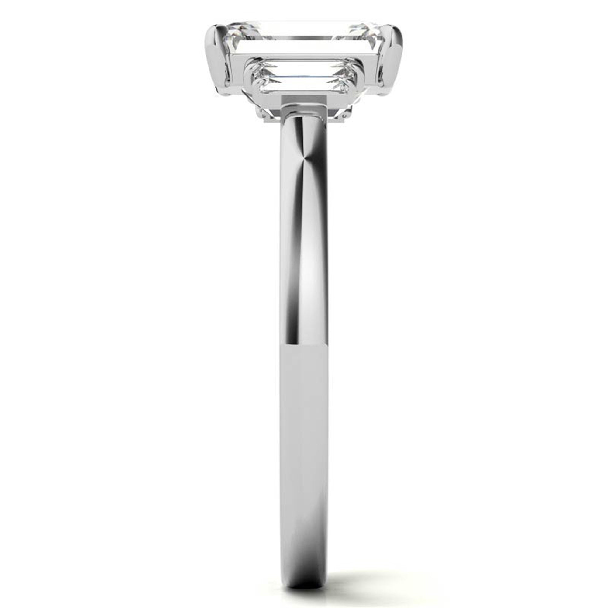 Sterling Silver Emerald-Cut Center Stone With Baguette Adjustable  Engagement White Gold Ring For Woman