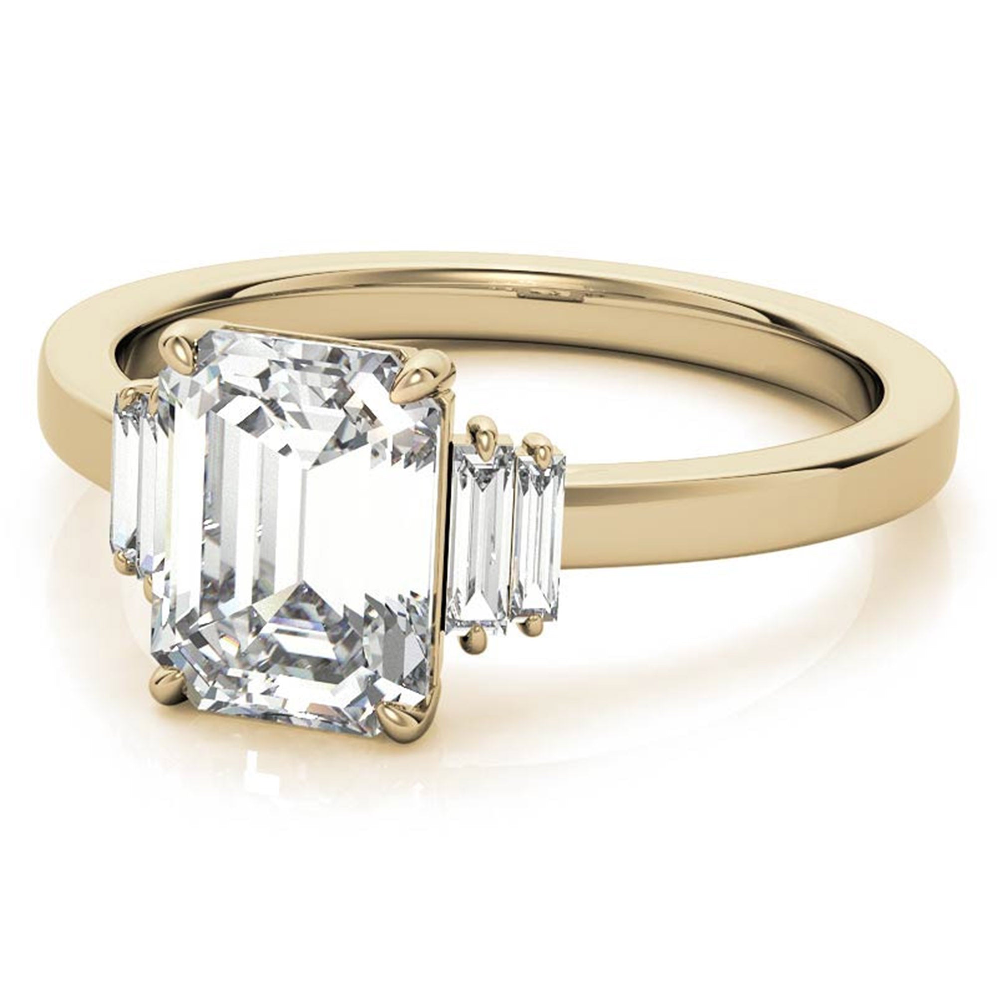Sterling Silver Emerald-Cut Center Stone With Baguette Adjustable  Engagement Yellow Gold Ring For Woman